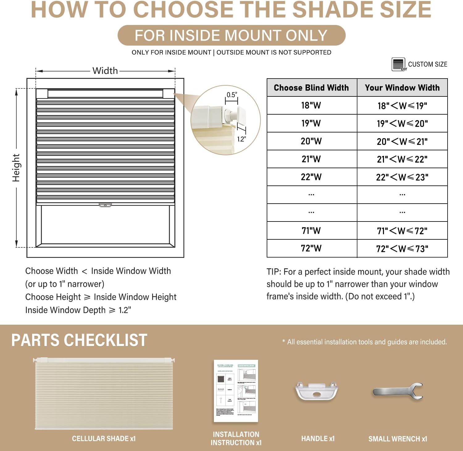 Thumbnail 1 de AOSKY CS01 Cordless Cellular Shade, 43" x 48", Beige Light Filtering