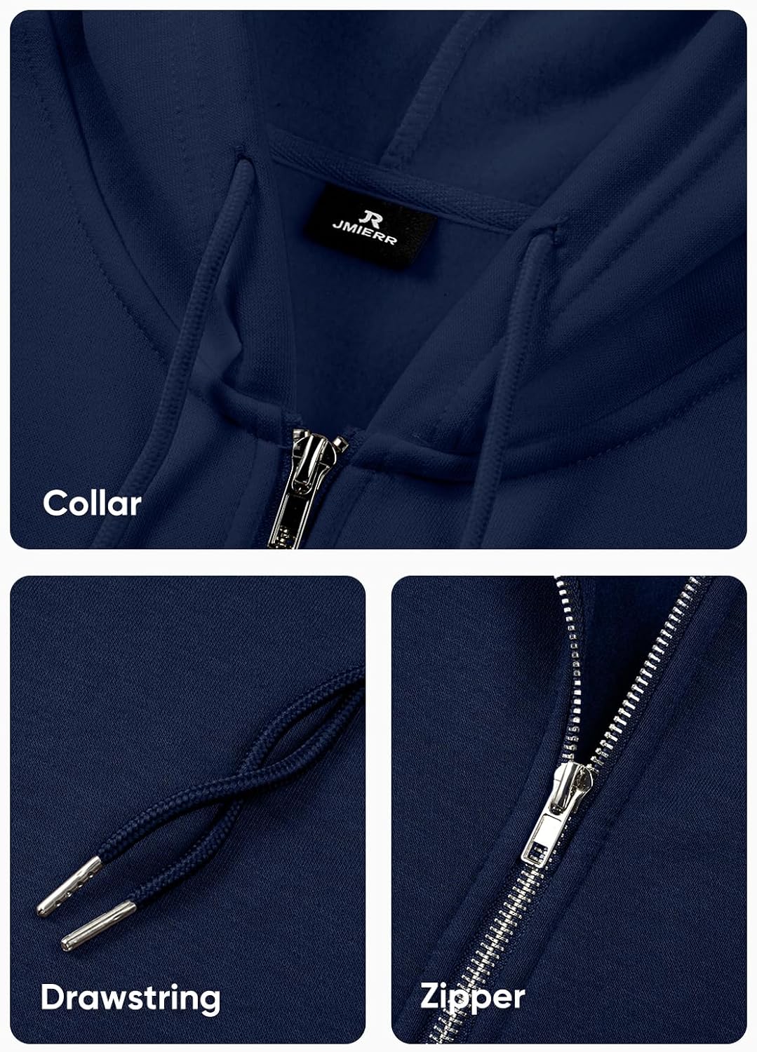 Thumbnail 4 de JMIERR Herren Hoodie aus 70% Polyester & 30% Baumwolle mit Reißverschluss und Taschen