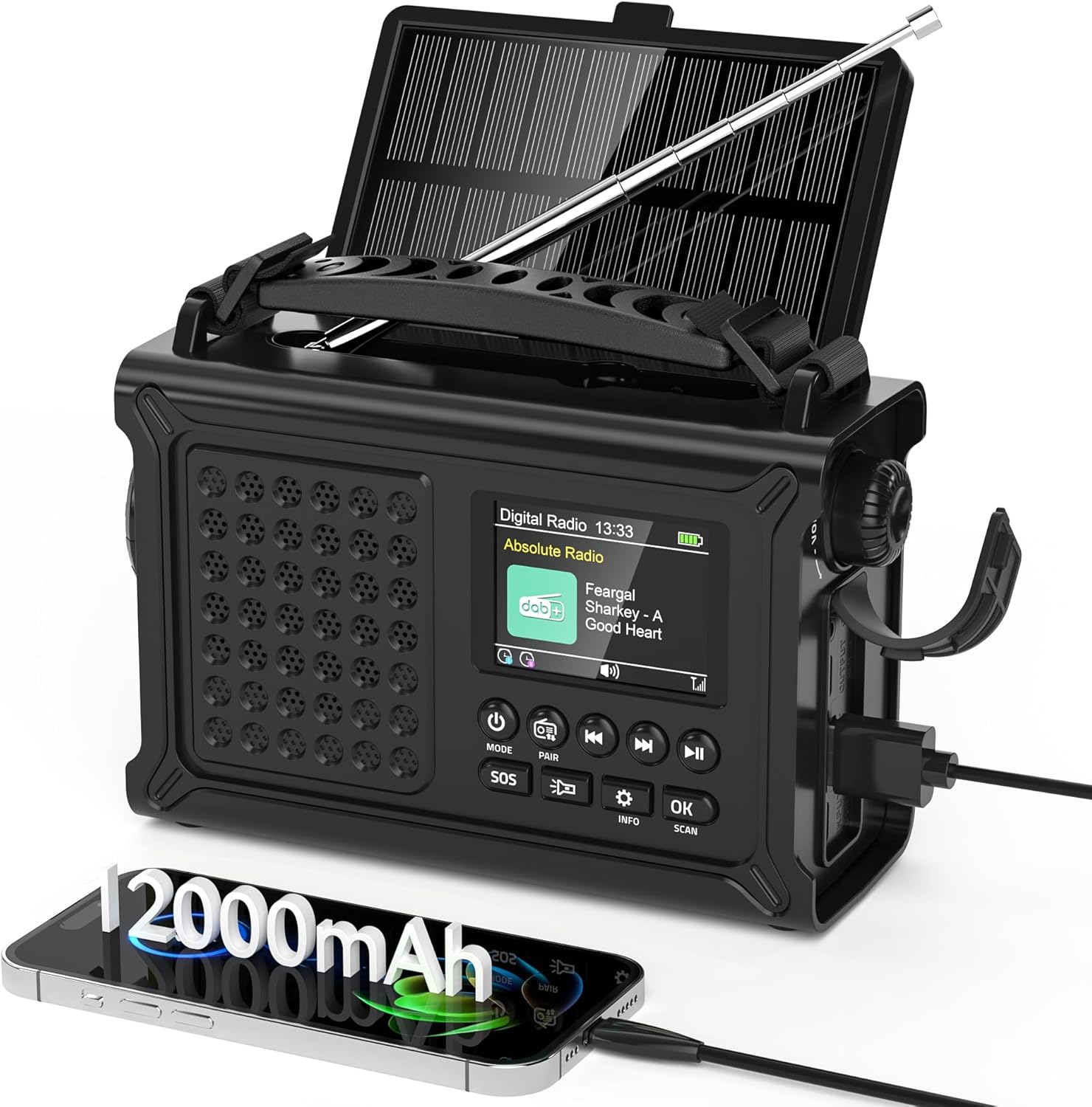 Detalle de Dab/Dab+/FM Radio Solaire Manivelle — radio d’urgence avec grand panneau solaire et lampe intégrée