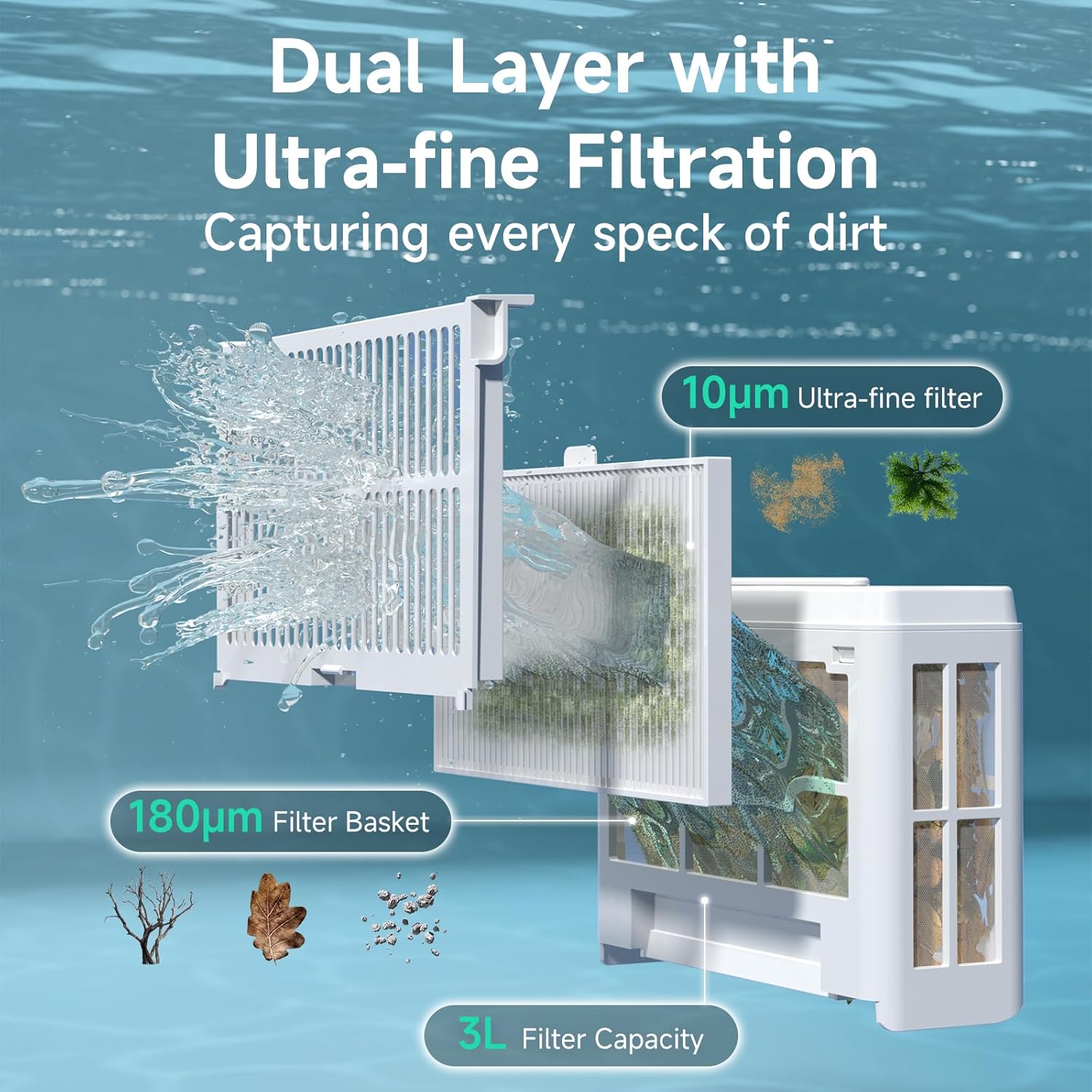 Detalle de WYBOT C2 Cordless Robotic Pool Cleaner — Dual Filtration for Floor, Wall & Waterline