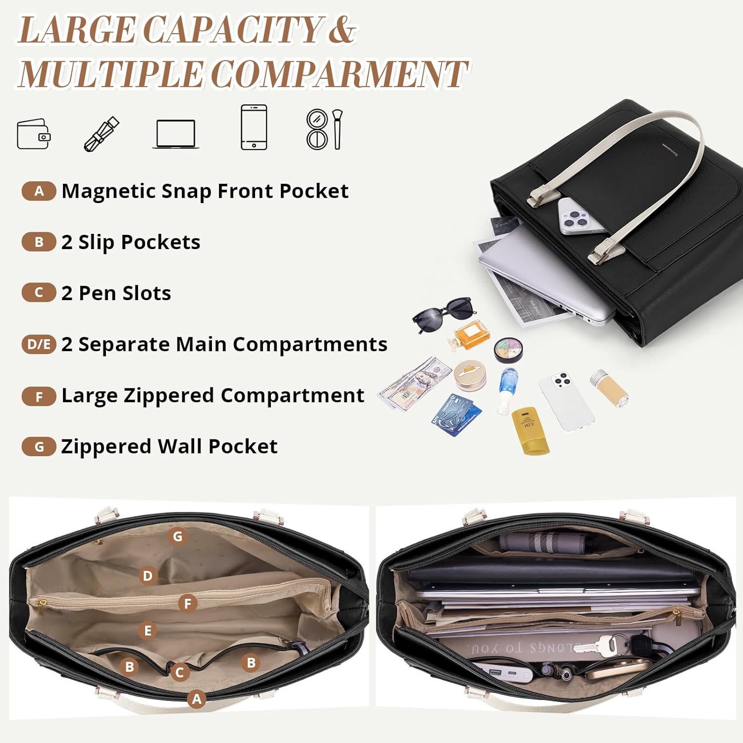 Thumbnail 3 de RAINSMORE Tote: Large Waterproof PU Leather Handbag for Women