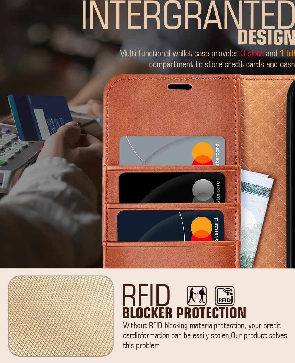 Thumbnail 3 de OCASE Leder‑Flipcase mit Standfunktion und RFID‑Schutz für Google Pixel 9/9 Pro – Braun
