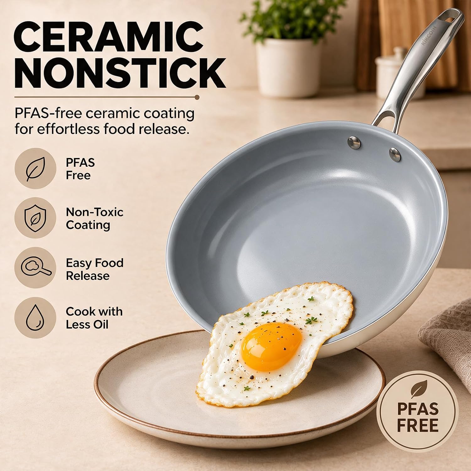 Detalle de Kikcoin Ceramic Frying Pan Set 3-Piece