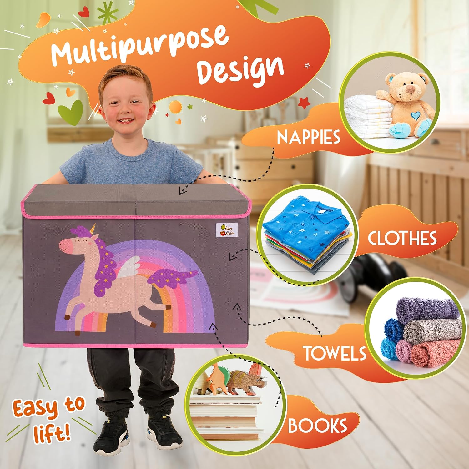 Detalle 2 de OLIVE&OSCAR 80L Toy Box Pink Unicorn