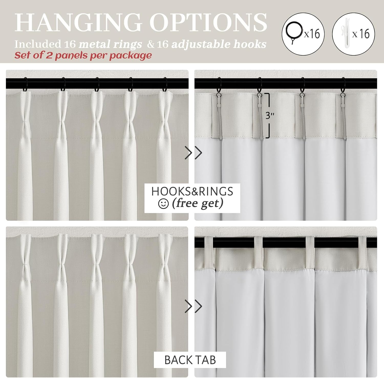 Thumbnail 5 de Linen Blackout Double Layer Curtains 72" L 🪟