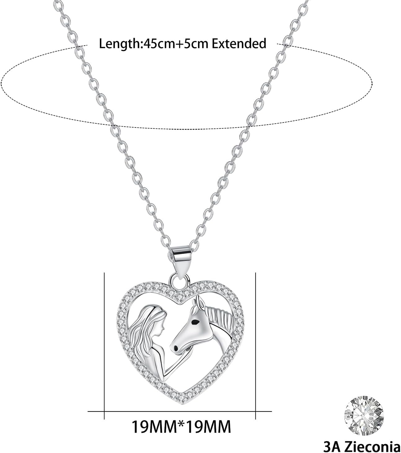 Detalle de Hifeeled Collier pour Femme en Argent Sterling 925 – Pendentif cheval, cadeau original