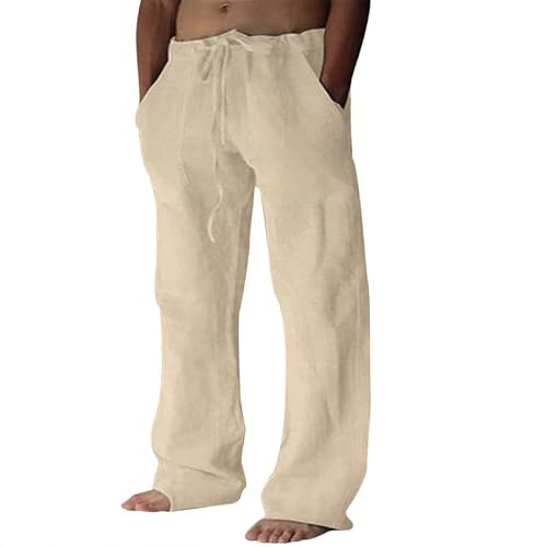Detalle de Litthing Pantalones de Lino para Hombre – Algodón Verano con Cordón y Bolsillos
