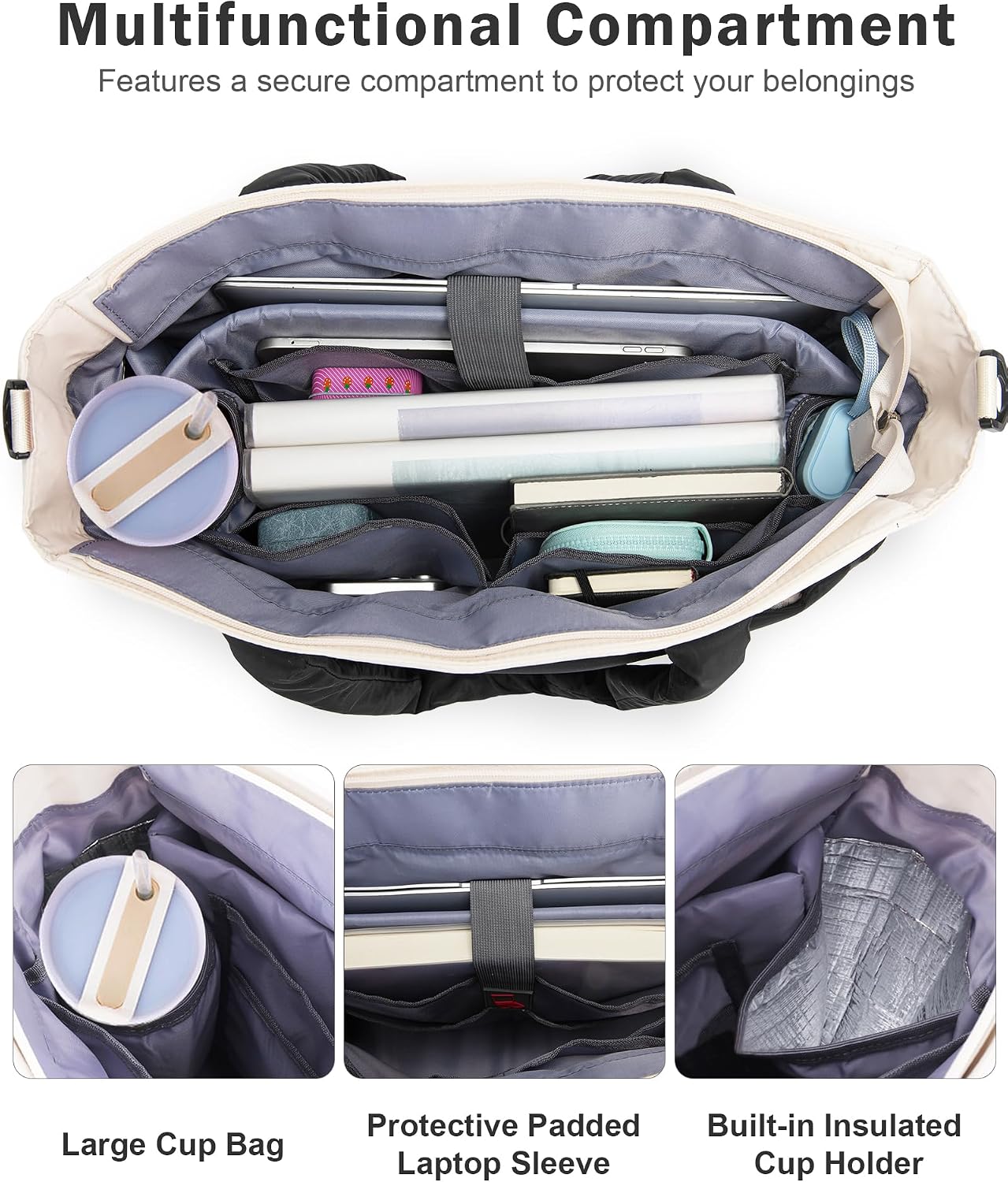 Detalle 1 de Yuni Quilted Puffer Tote Bag, 15.6-Inch Laptop