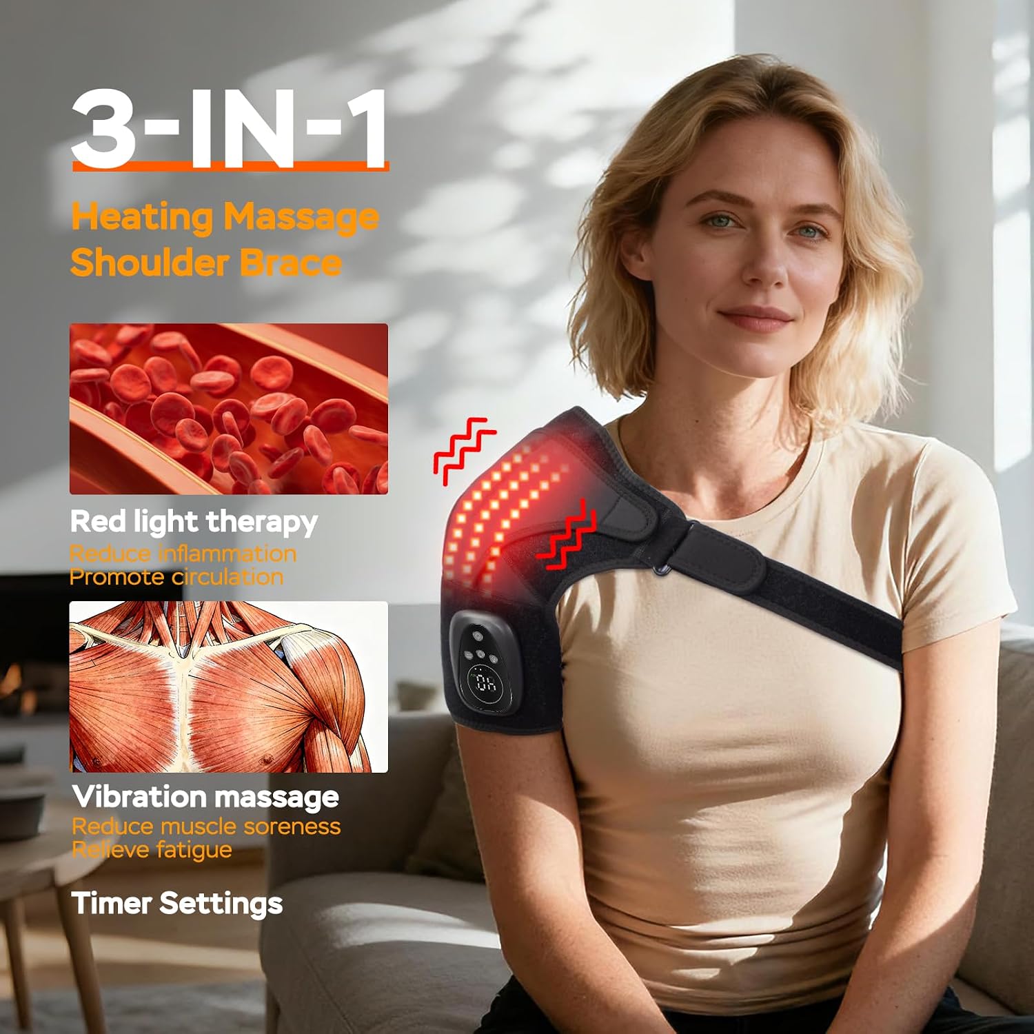 Thumbnail 1 de GINEKOO Heated Shoulder Wrap for Right Shoulder with Red Light and Massage