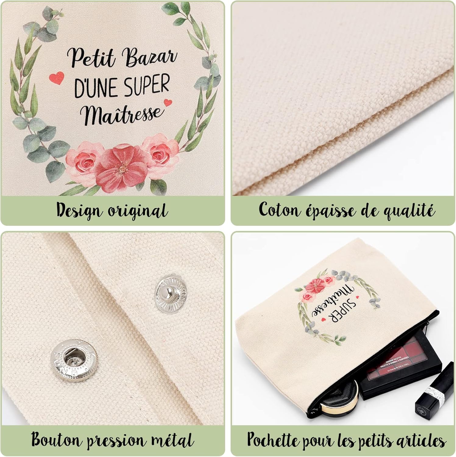 Thumbnail 4 de Rhdekoein Tote Bag avec Petite Pochette – Lot de 2 sacs coton pour maîtresse