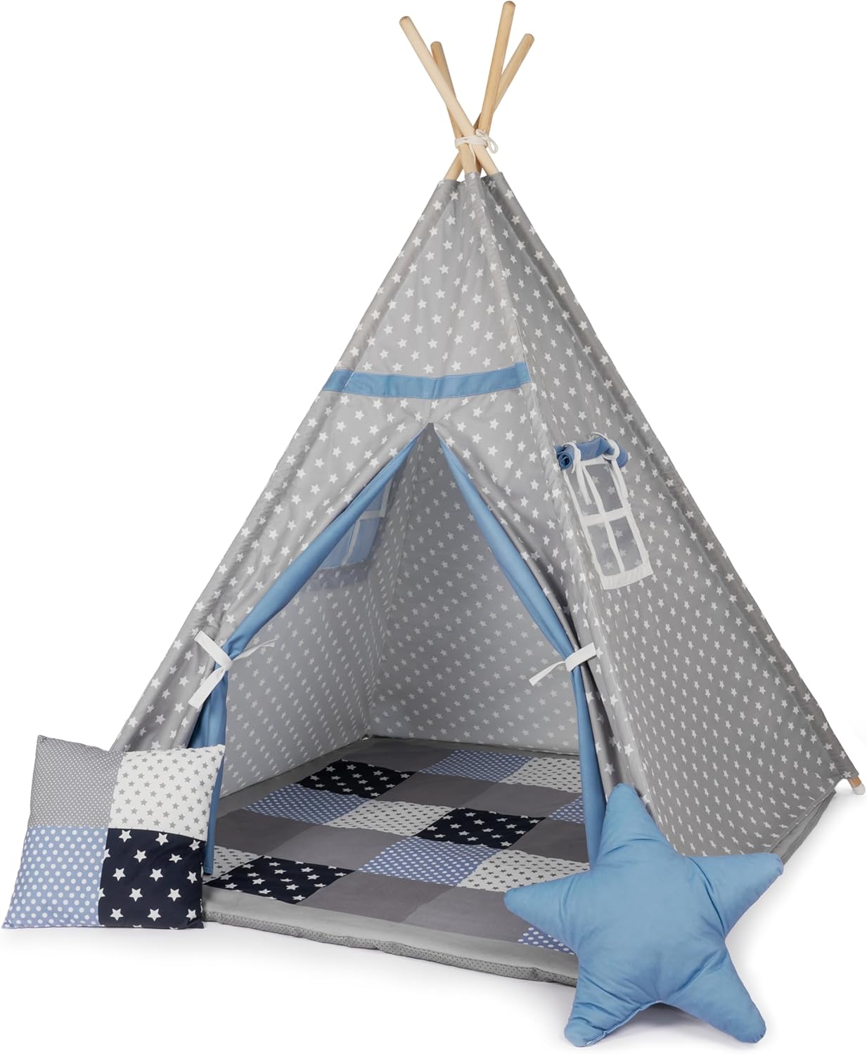 Detalle de Paco Home Tipi Kinderzelt Blau mit Zubehör 🎪