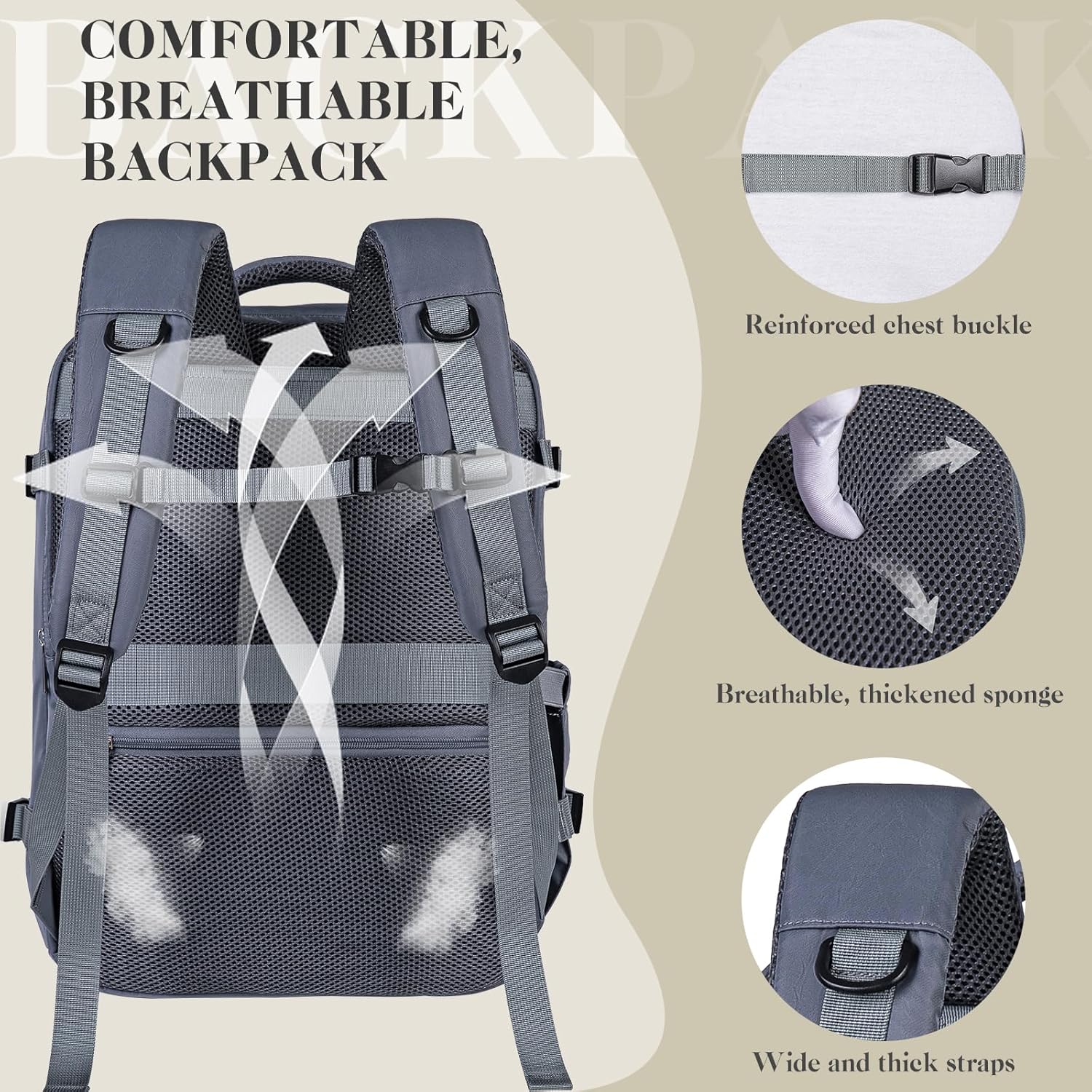 Detalle 2 de Hayayu for Easyjet Cabin Bag 45x36x20: Underseat, Water-Resistant Travel Backpack with Charging Port