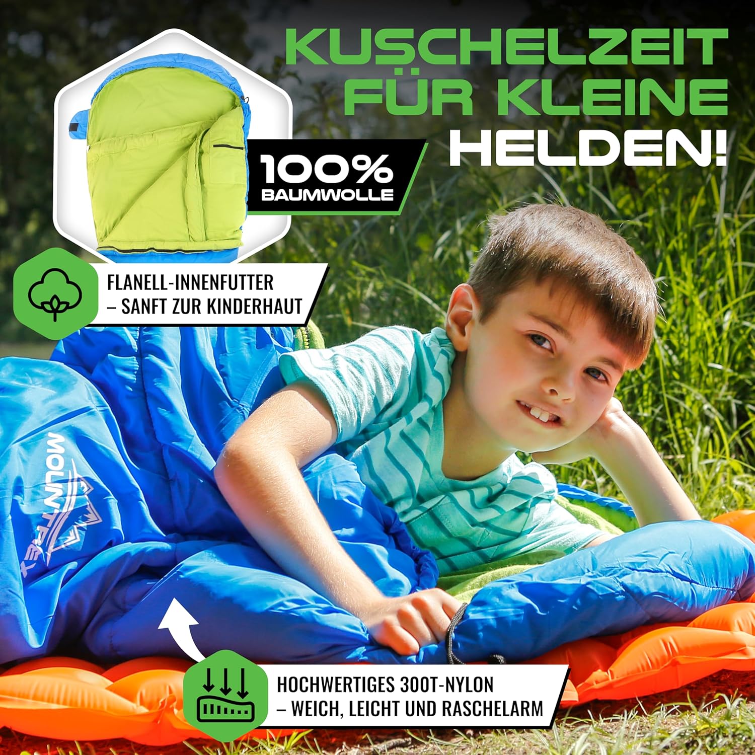 Thumbnail 3 de MOUNTREX Kinderschlafsack 5°C / 15°C aus 100% Baumwolle – 175×70 cm, innen aus Baumwolle