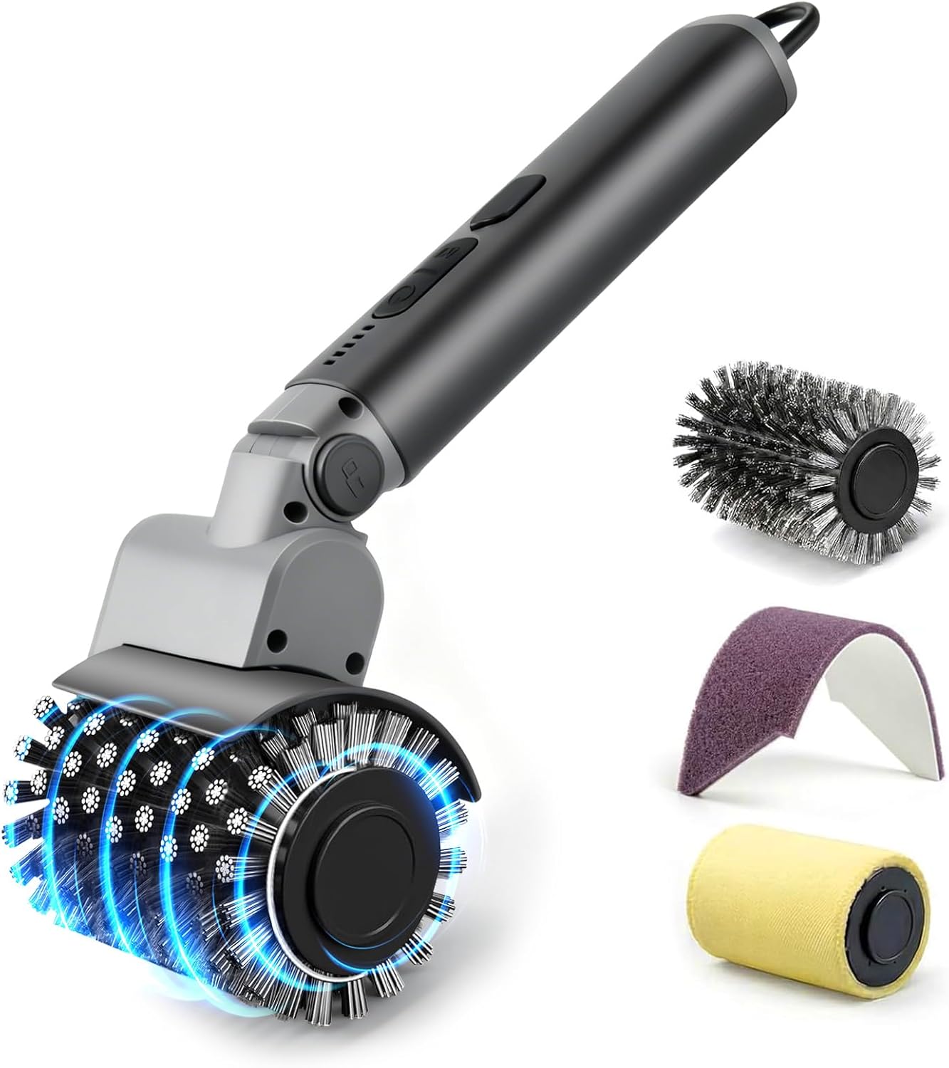 Detalle de Hiwoor Brosse Barbecue Électrique sans Fil 3-en-1 — 150 Min d’autonomie, 3 têtes, 3 vitesses et tête articulée
