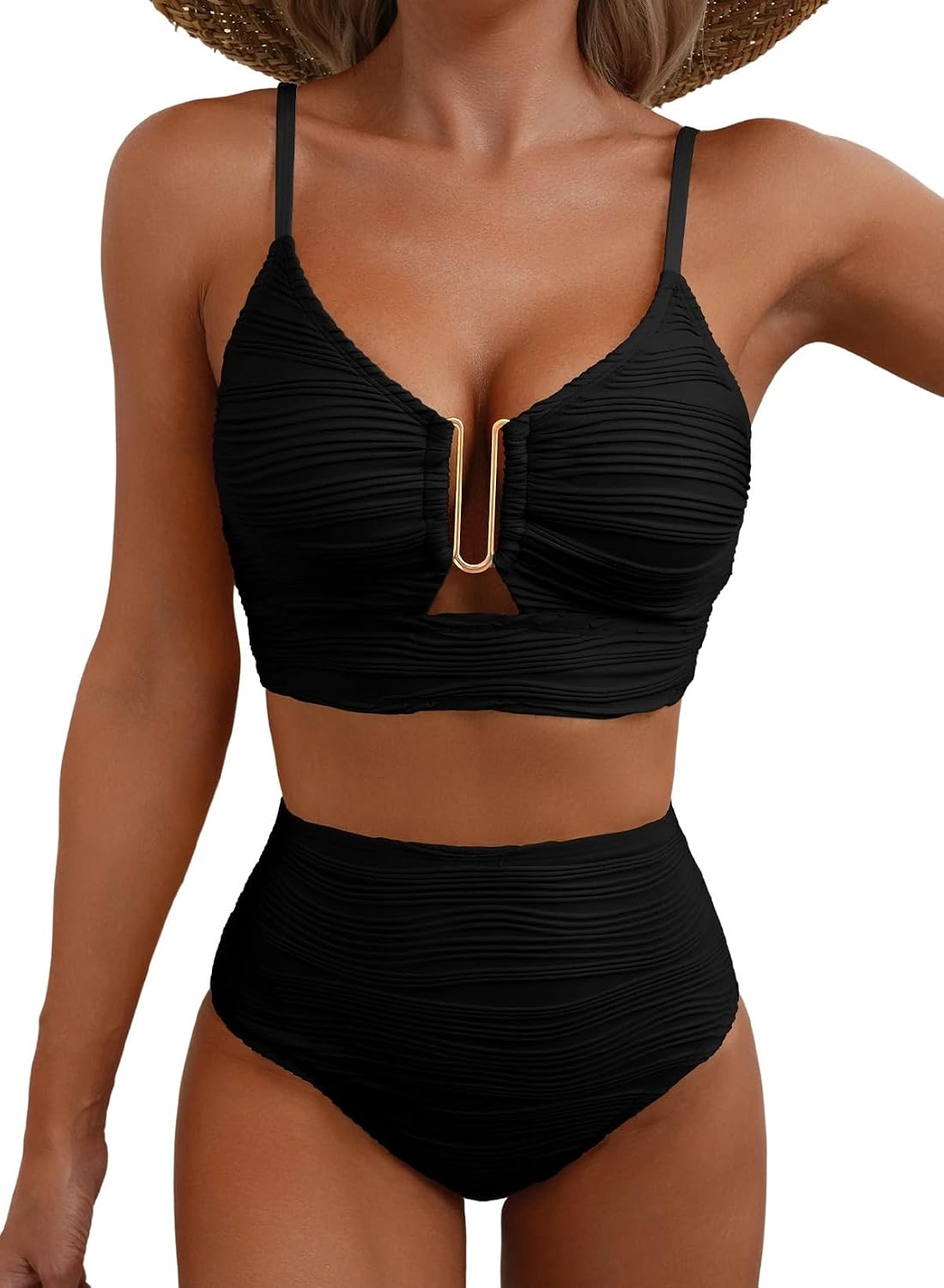 Detalle de Herseas U-wire push-up high-waist 2-piece bikini set with textured ruched fabric
