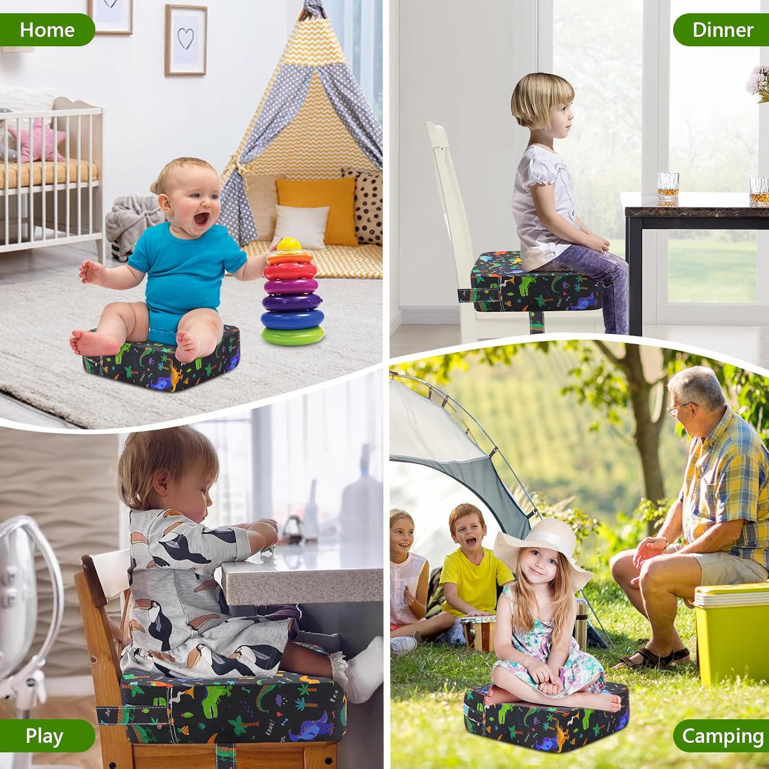 Thumbnail 5 de Sitzerhöhung für Kinder (Esszimmer) – waschbar, zerlegbar & tragbar, mit 2 Sicherheitsschnallen-Gurten – Schwarz