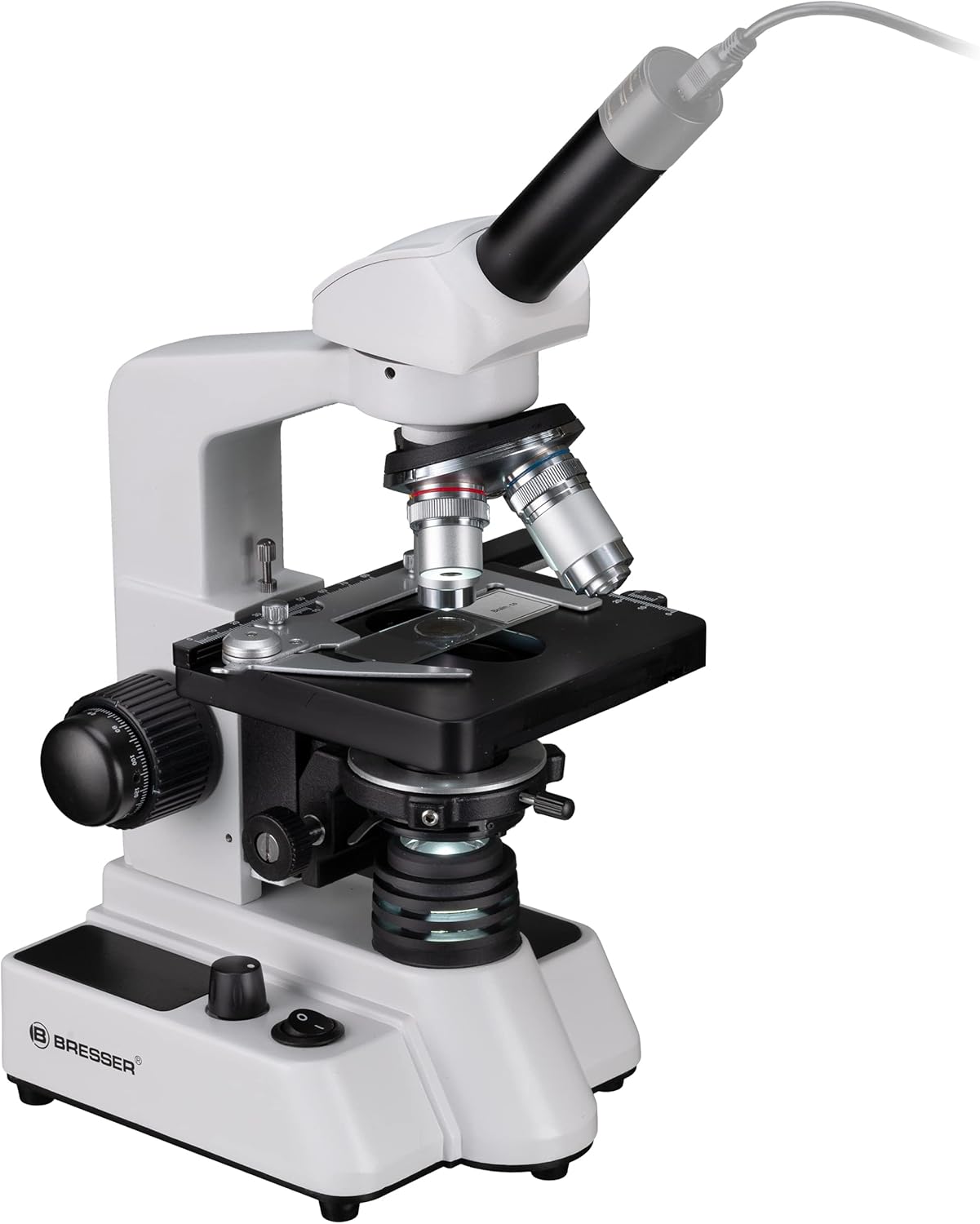 Detalle 2 de Bresser Erudit DLX Monokulares Durchlicht-Mikroskop 40x–1000x mit Kreuztisch und Abbe-Kondensor