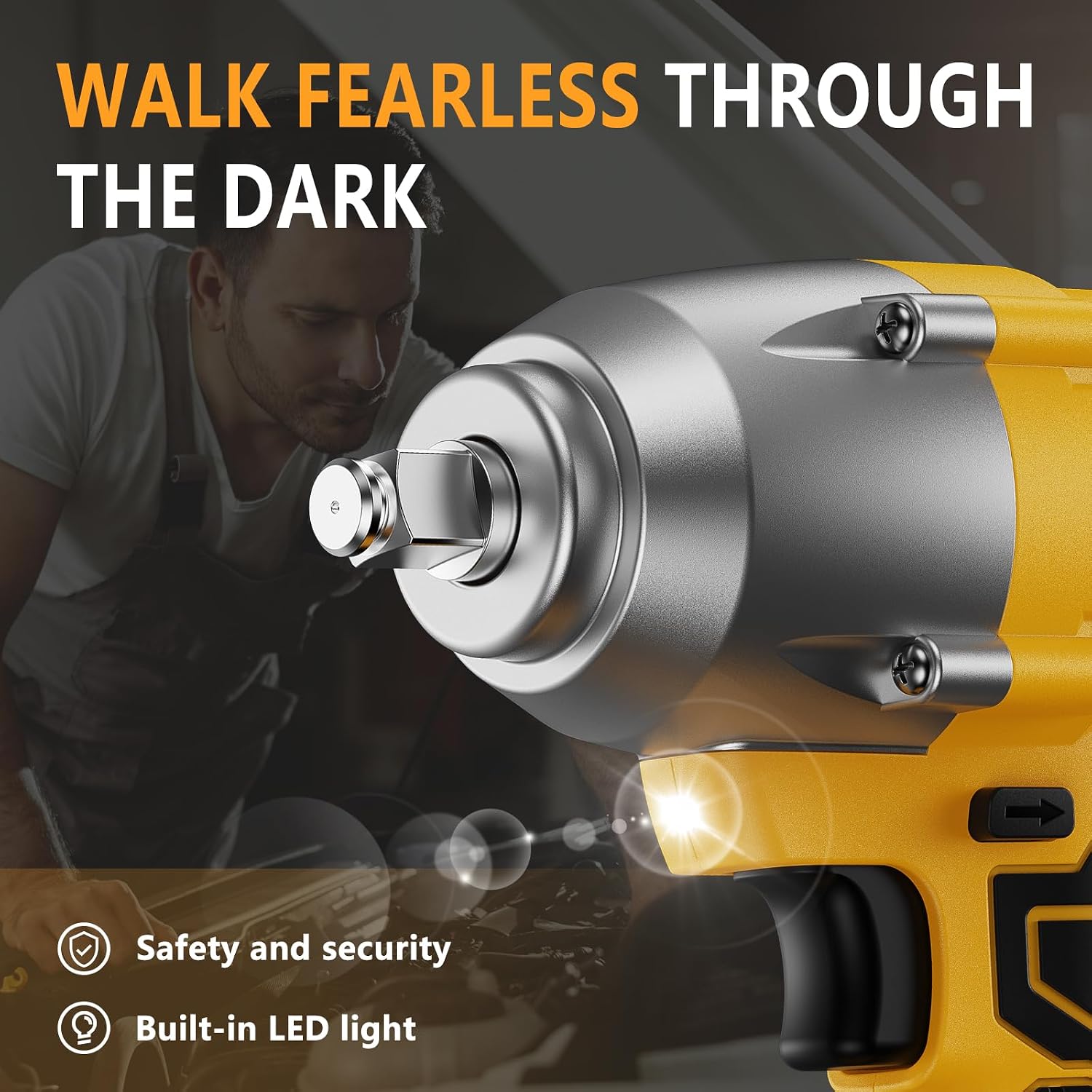 Detalle de VTEK Brushless 1/2 Inch Cordless Impact Wrench – 700 Nm Max Torque, 515 ft-lb Breakaway