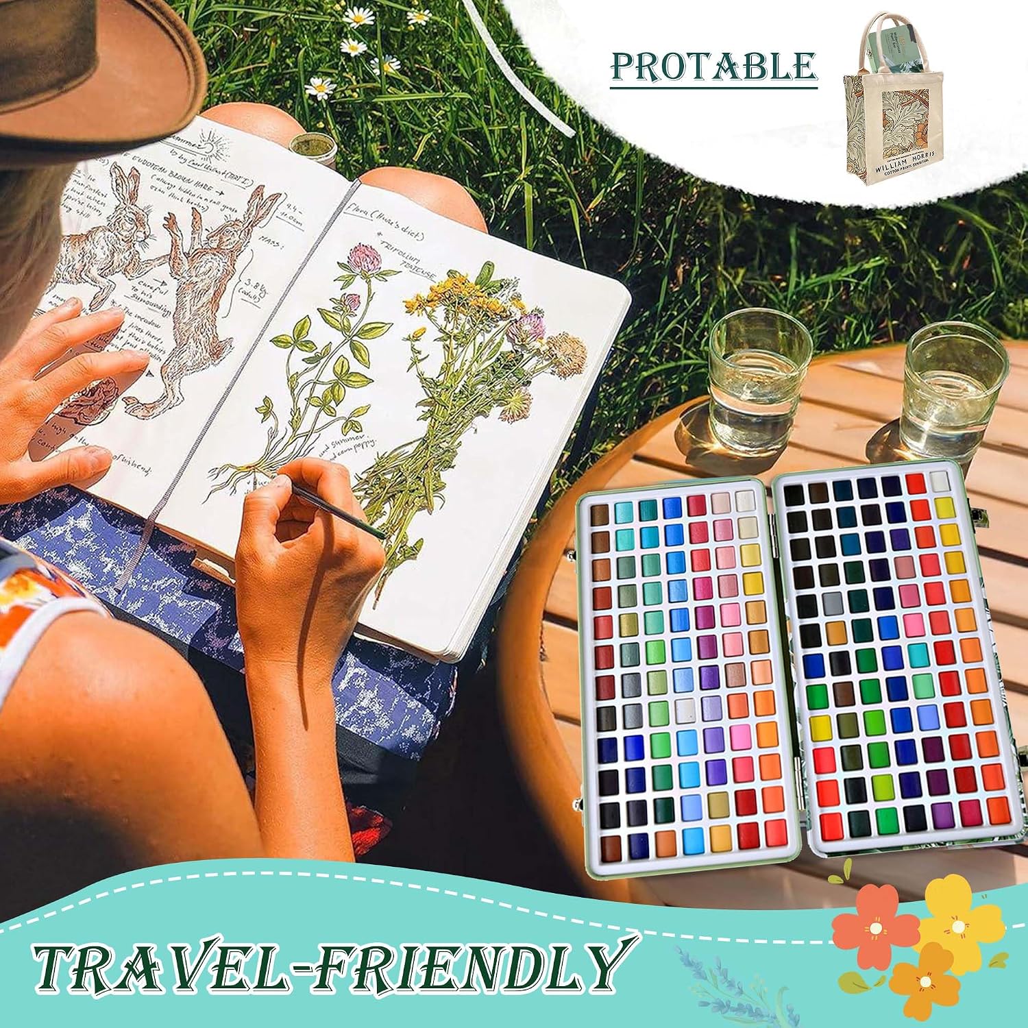 Detalle de Kebuye Watercolour Paint Set 168 Colour – Portable Studio for All Levels