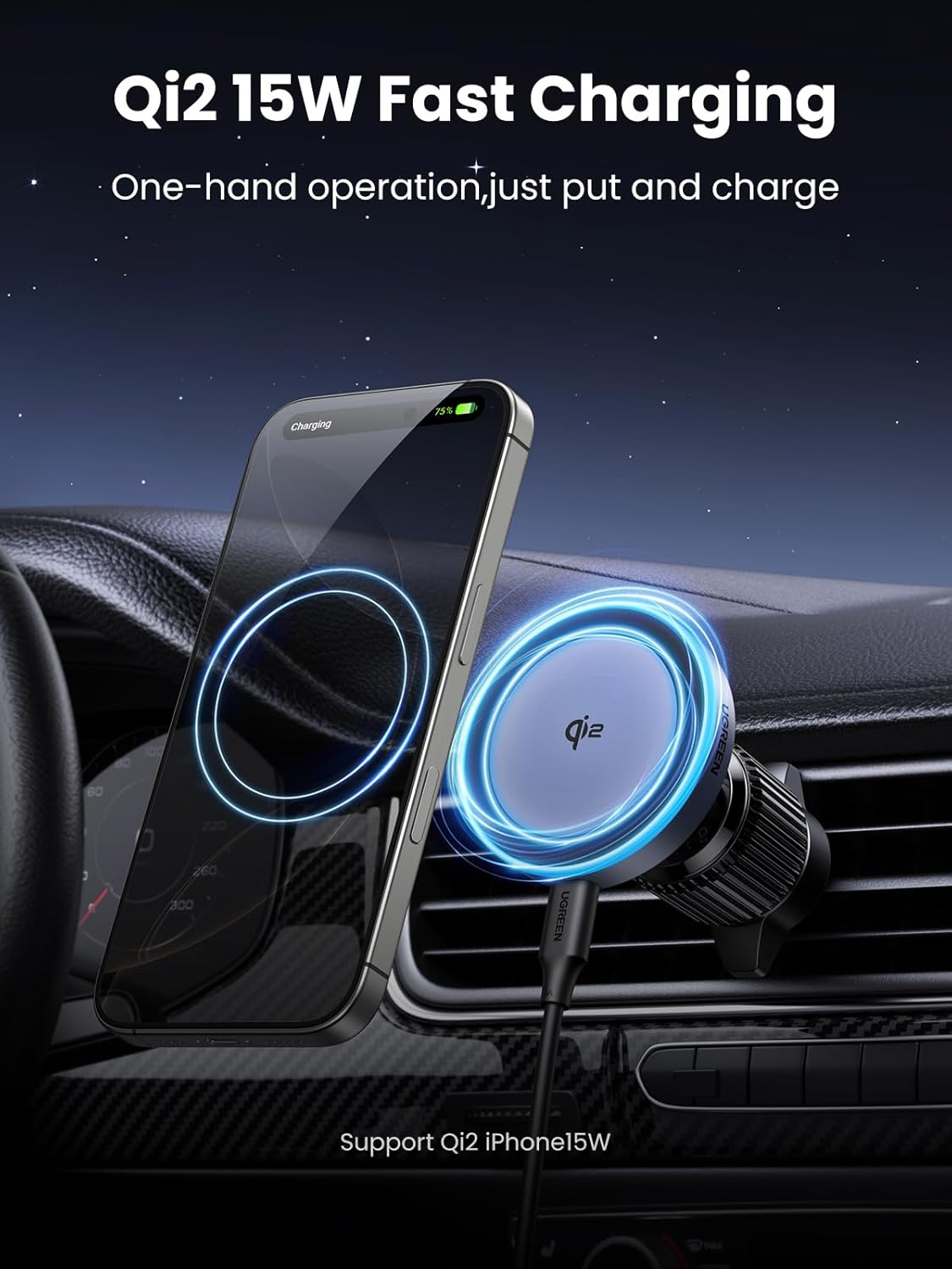 Thumbnail 2 de UGREEN 15W Wireless Car Mount Charger for iPhone