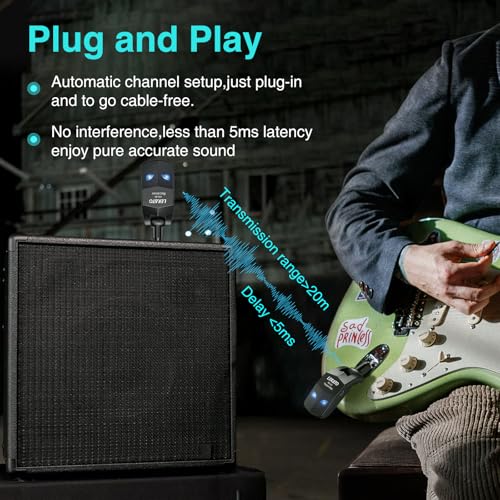 Detalle de LEKATO WS80 Wireless Guitar System: 2.4GHz Transmitter & Receiver for Guitars and Bass