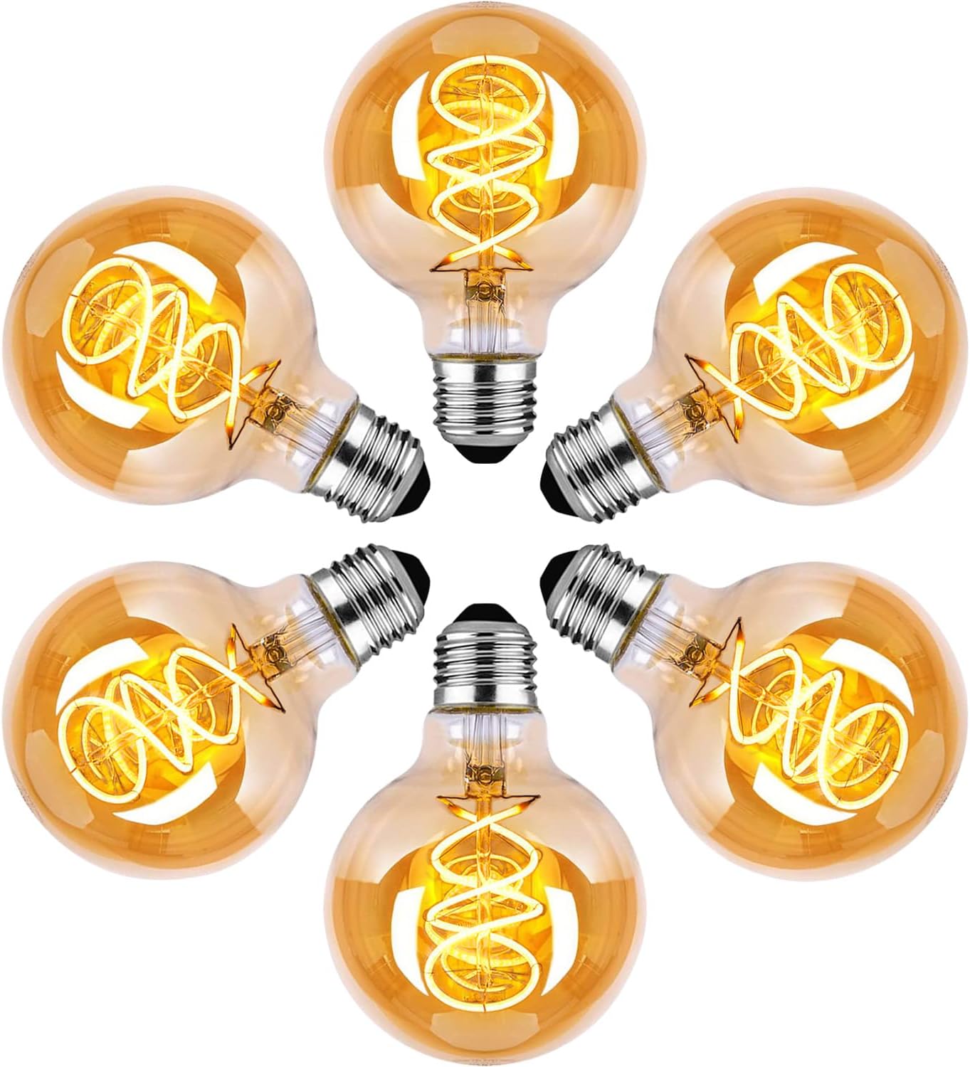 Detalle de DUTSUGUAR G80 E27 vintage LED-lampa, dimbar 4 W med bärnstensglas, 6-pack