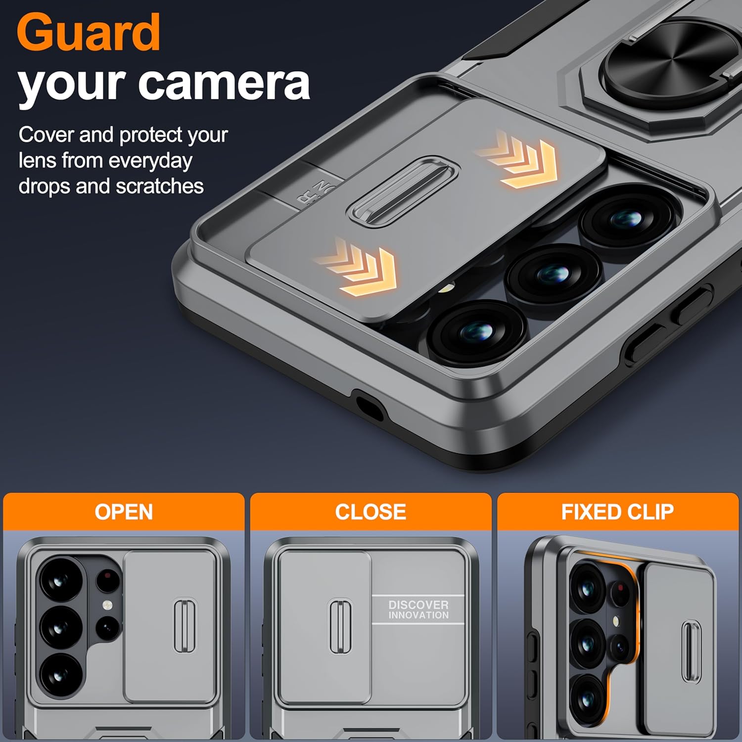 Thumbnail 2 de AMILIFECASES for Samsung Galaxy S26 Ultra case with slide camera cover, rotatable kickstand and 9H screen protector (Gray)