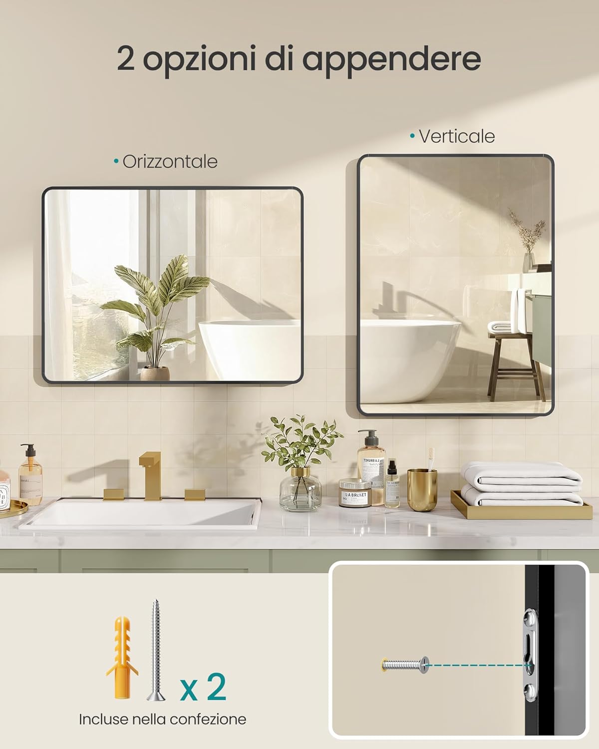 Thumbnail 5 de SONGMICS Specchio Bagno LWM014BD01, 81 x 61 cm da parete con cornice in alluminio e pellicola di sicurezza