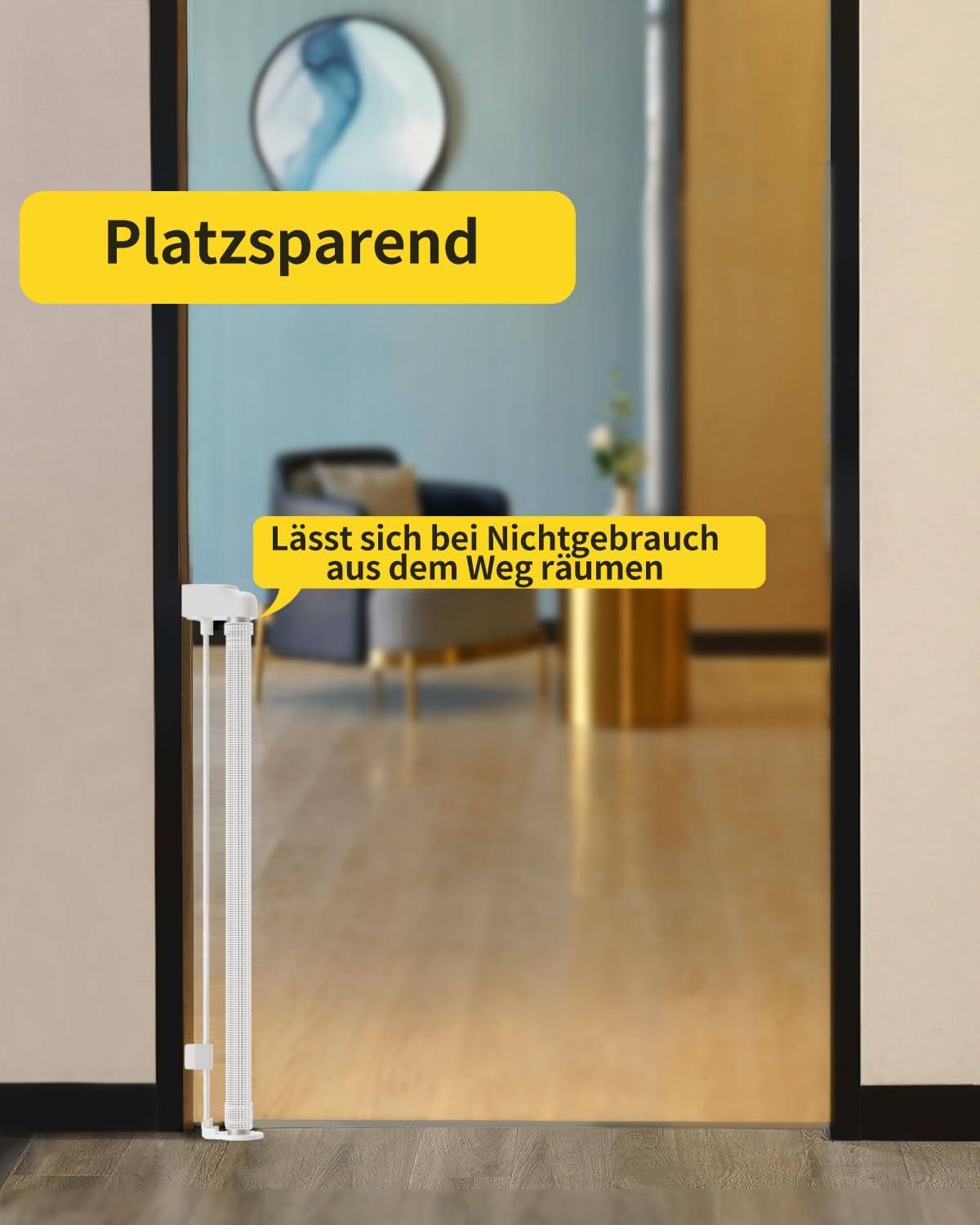 Thumbnail 3 de Retraktierbares Sicherheitsgitter für Babys & Haustiere – extra breit & hoch, 0–180 cm, für Türen & Treppen (weiß)