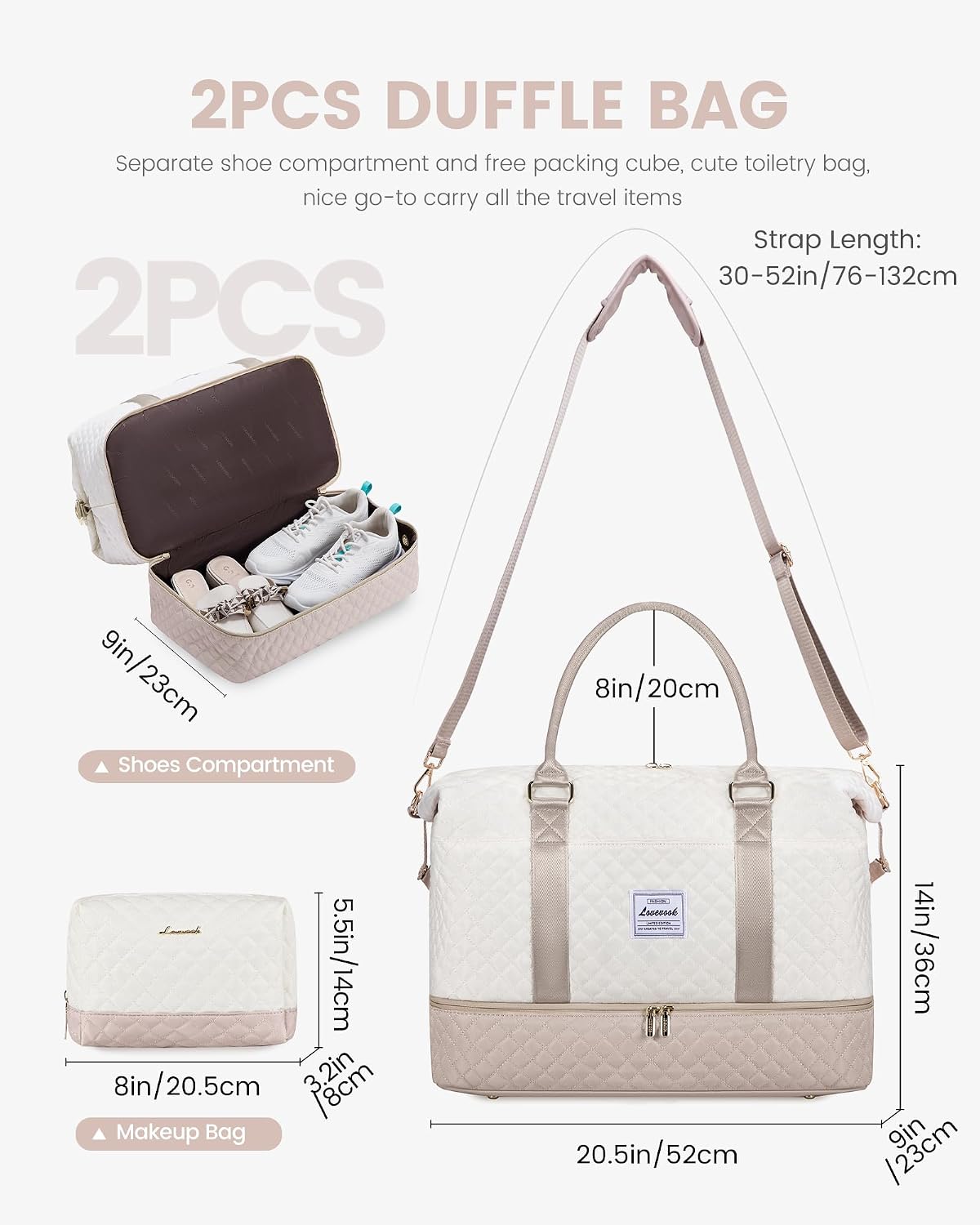 Detalle 2 de LOVEVOOK Travel Bags for Women Large Weekend Duffel with Shoe Compartment and Wet/Dry Separation
