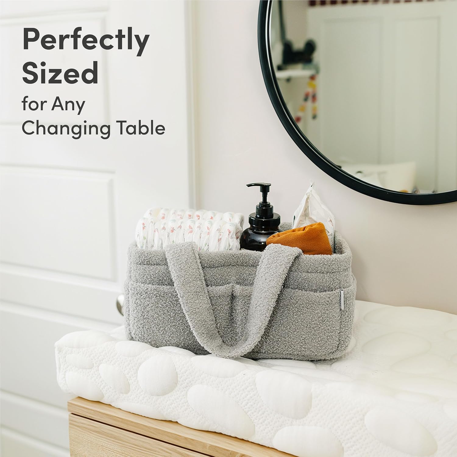 Thumbnail 5 de PUTSKA Fleece Nappy Caddy Organiser – Soft Teddy Fabric Baby Caddy with Handles, Grey