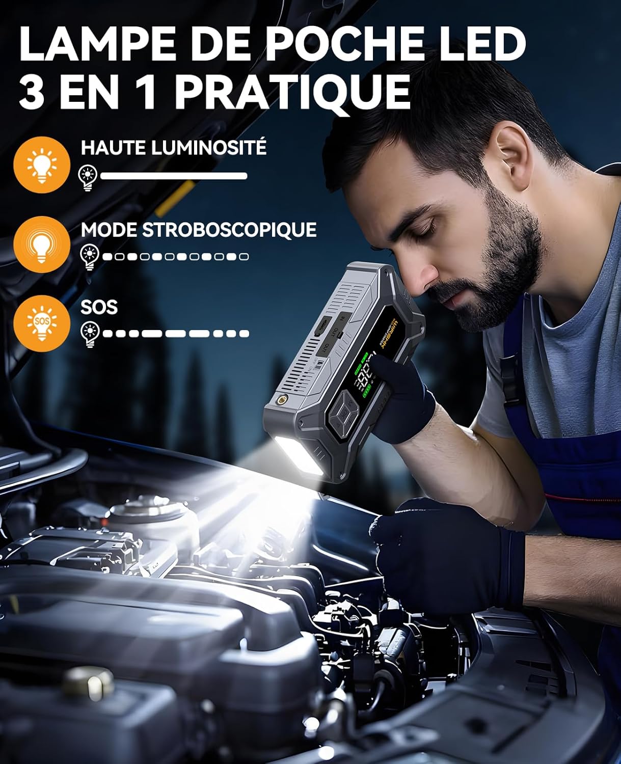 Thumbnail 3 de WIRSHK Booster Batterie Voiture 8000A avec Gonfleur Pneus 160 PSI – Démarreur + Compresseur et Power Bank