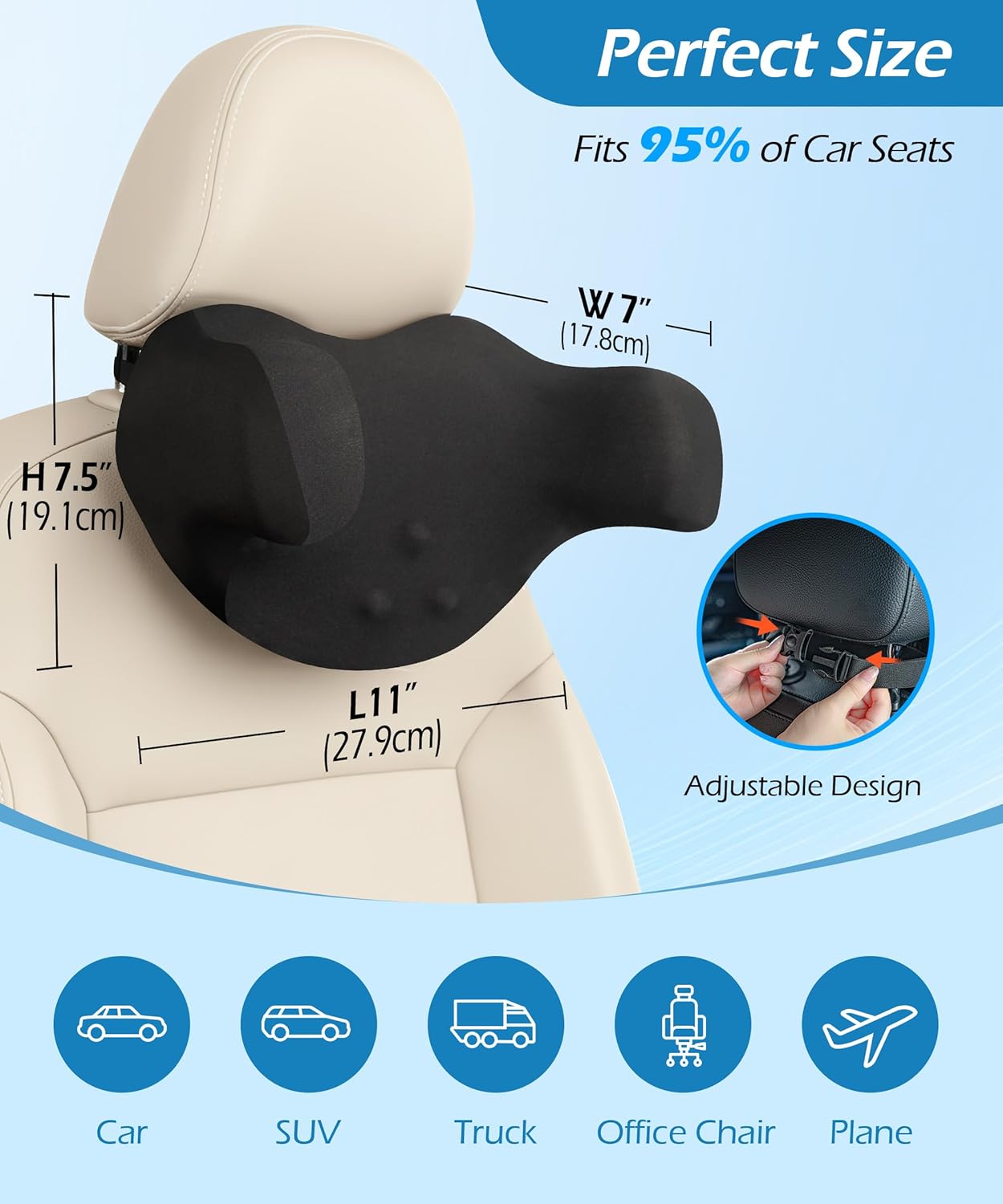 Detalle de Lofty Aim Car Neck Pillow: 2-Pack Ergonomic Memory Foam Headrest for Driving
