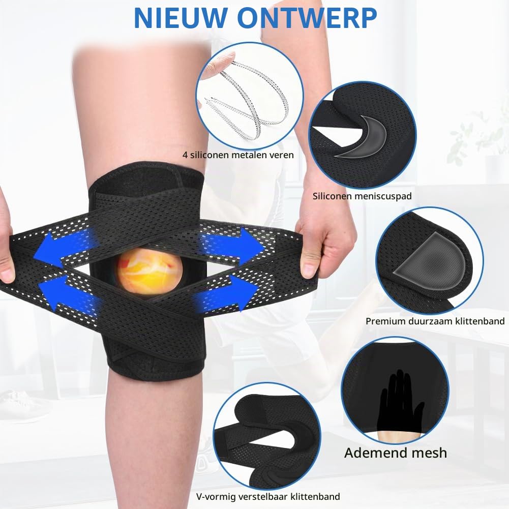 Detalle de AOOWU 4804414 kniebrace met zijstabilisatoren en siliconen kussentjes, maat M