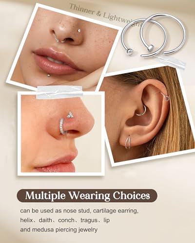 Detalle de CASSIECA 20G Silver Nose Ring Set – Hypoallergenic Surgical Steel with CZ Gemstones