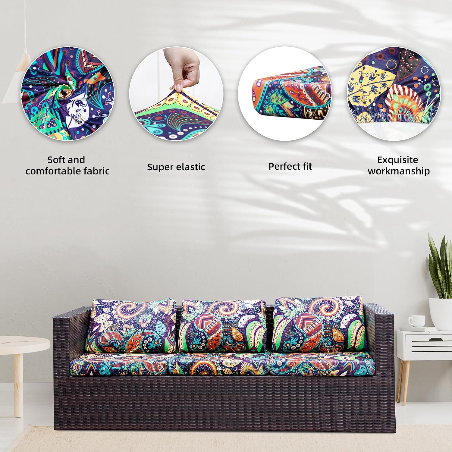 Thumbnail 2 de BIETYONE 8Pcs Stretch Patio Cushion Covers 20–27in