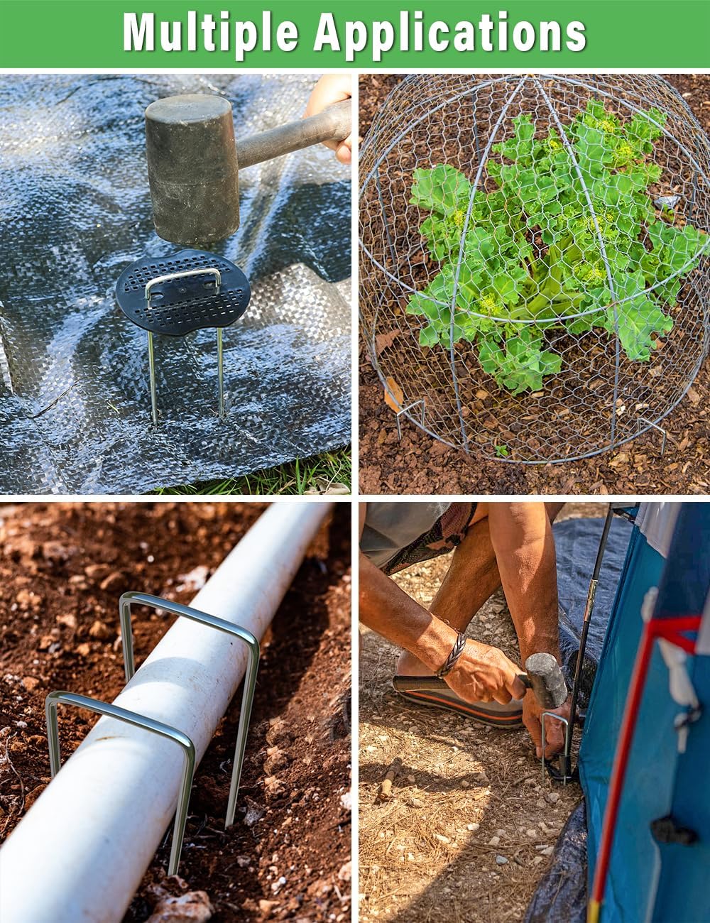 Thumbnail 6 de WOHOHOHO 100 Weed Control Membrane Pegs & Buffer Washers with Pick Hook and Black Hammer