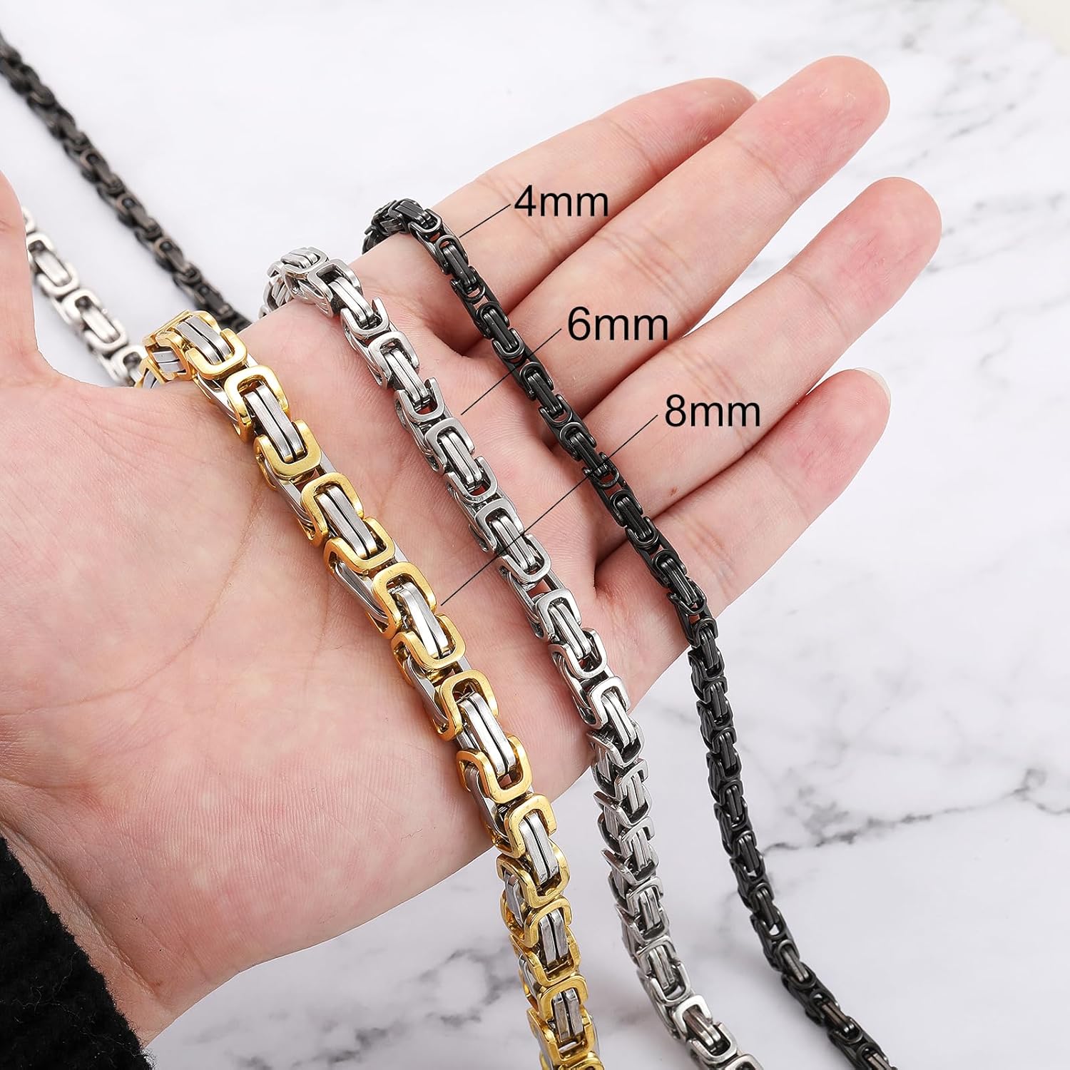 Detalle de RWQIAN Herren Königskette Kette Männer Wikinger Byzantinische Plattenkette Edelstahl Silber/Schwarz/Gold 45-65 cm