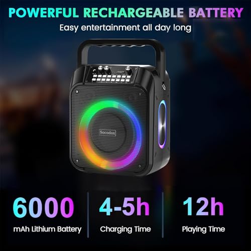 Detalle de Macchina Karaoke socodox: Sistema PA portatile con 2 microfoni wireless, Bluetooth 5.3 e luce RGB
