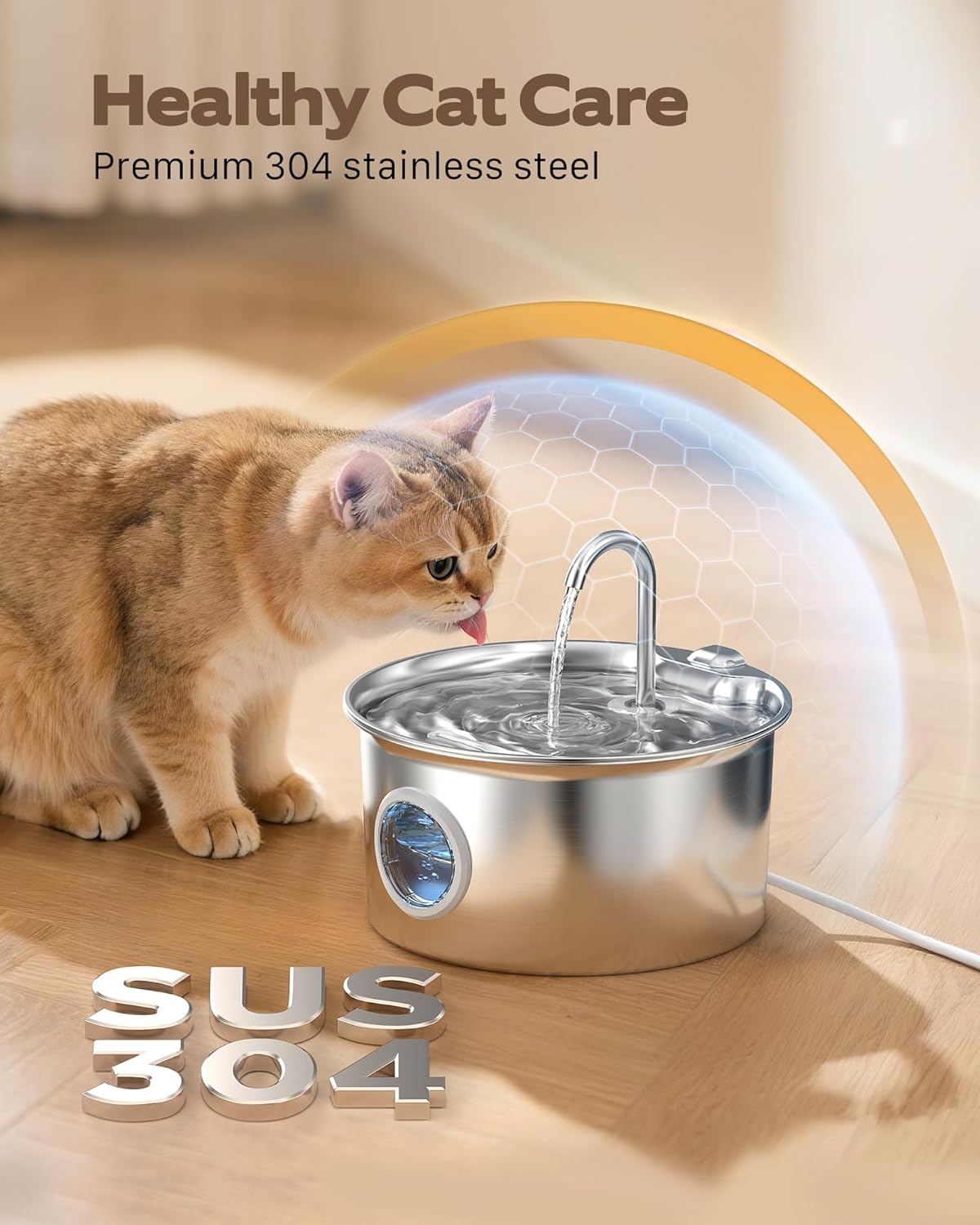 Detalle de Edelstahl Katzenbrunnen 2,6 L leiser Trinkbrunnen für Katzen 💧