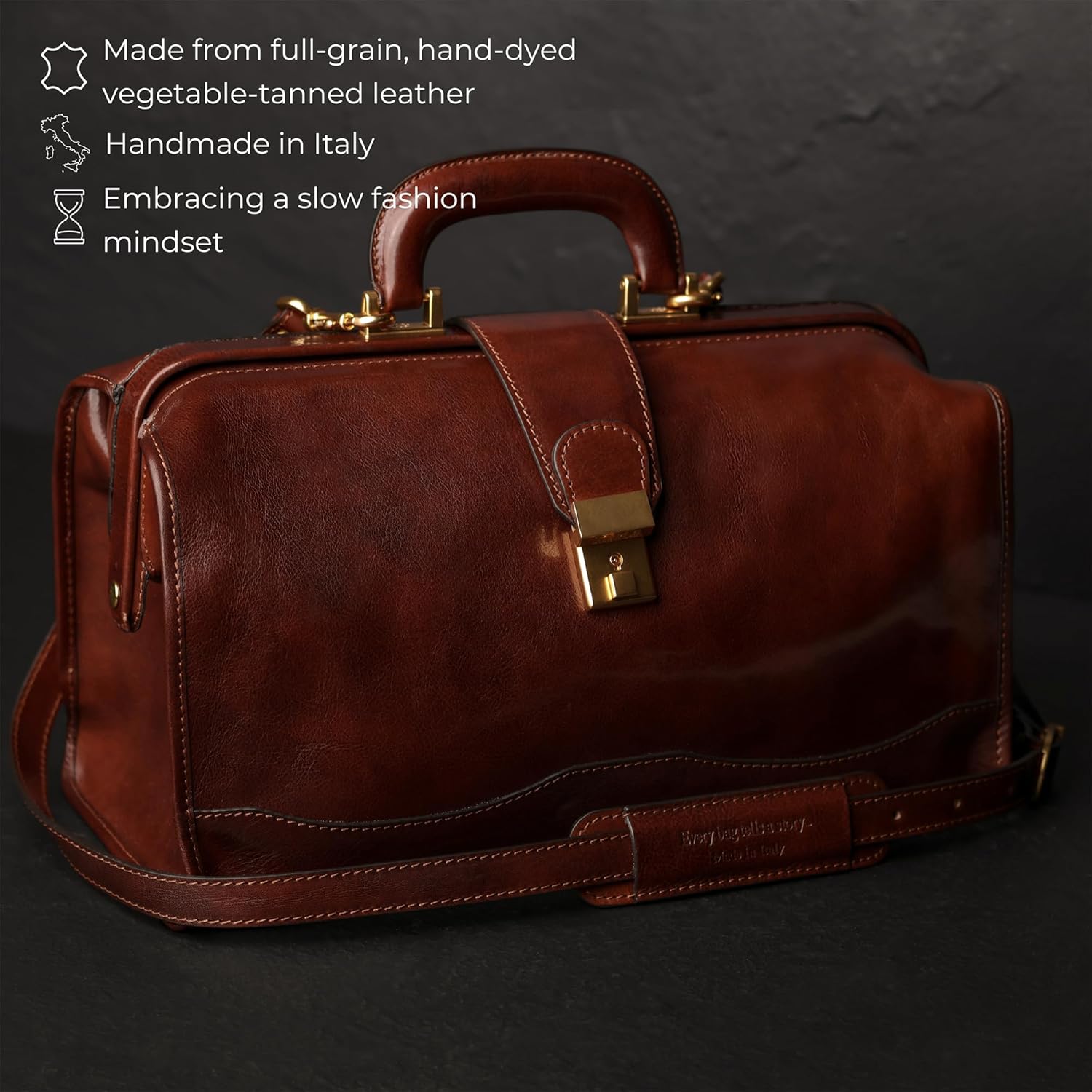Detalle de Time Resistance Leather Doctor Bag – Vintage-Style Leather Briefcase for Men and Women