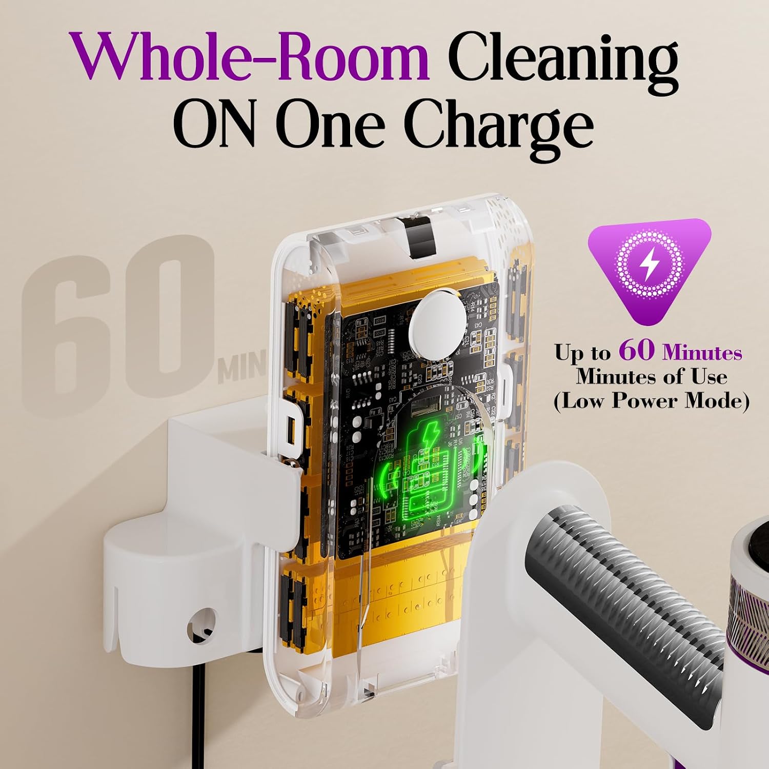 Detalle de Cordless Vacuum Cleaner 45KPa 6-in-1 Stick Vacuum with Wall Mount & Touch Screen