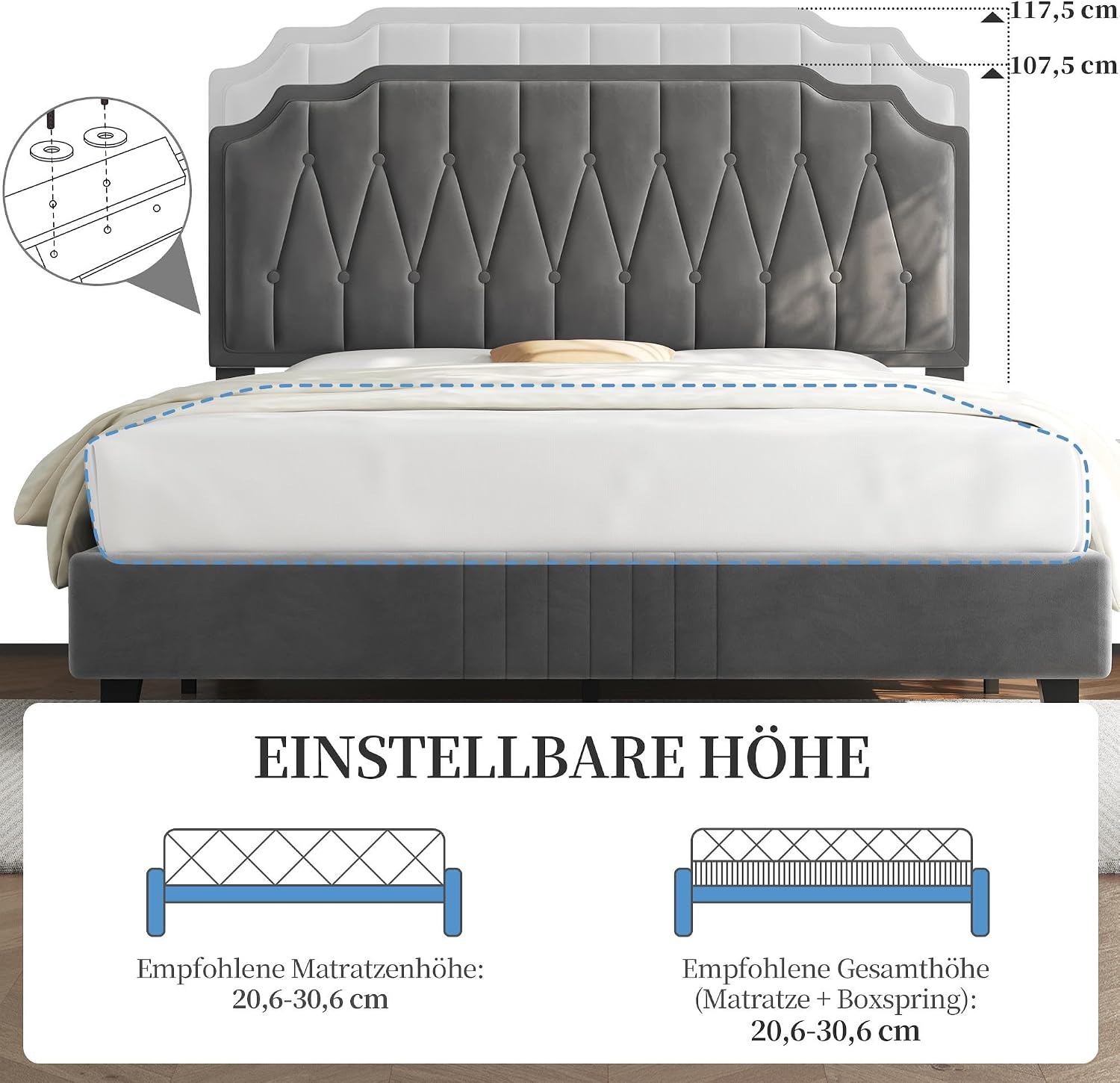 Thumbnail 4 de Yaheetech 615716 Dark Gray(140*200cm) gestoffeerd tweepersoonsbed met lattenbodem