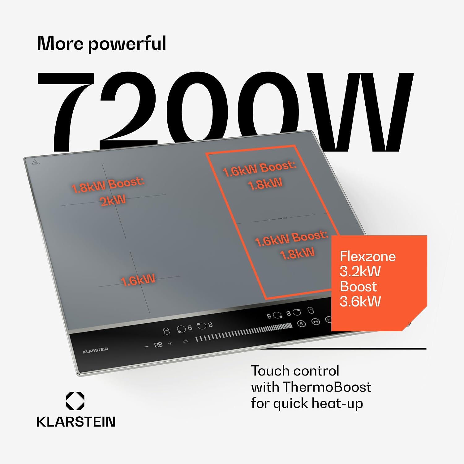 Detalle de Klarstein DualTone Hybrid 60 cm Induction Hob, 4 Zones, Flex Zone, 7200W