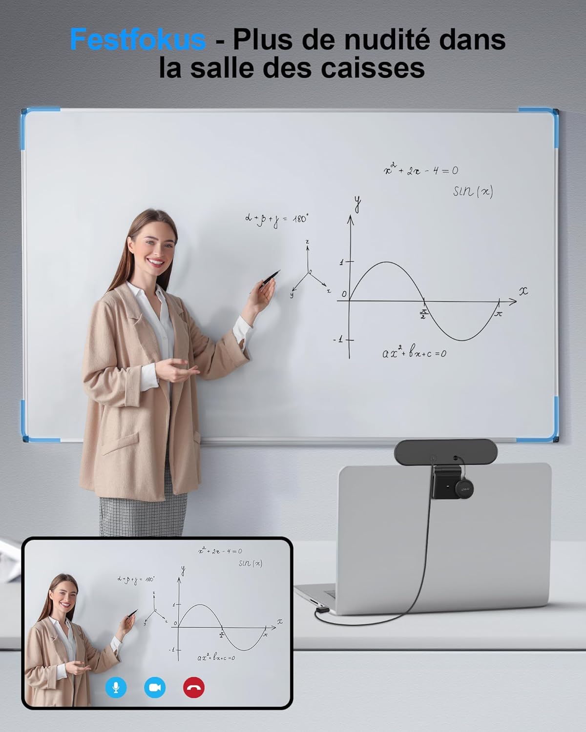 Detalle de EMEET Webcam C980PRO 1080P avec microphone, haut-parleurs et cache objectif