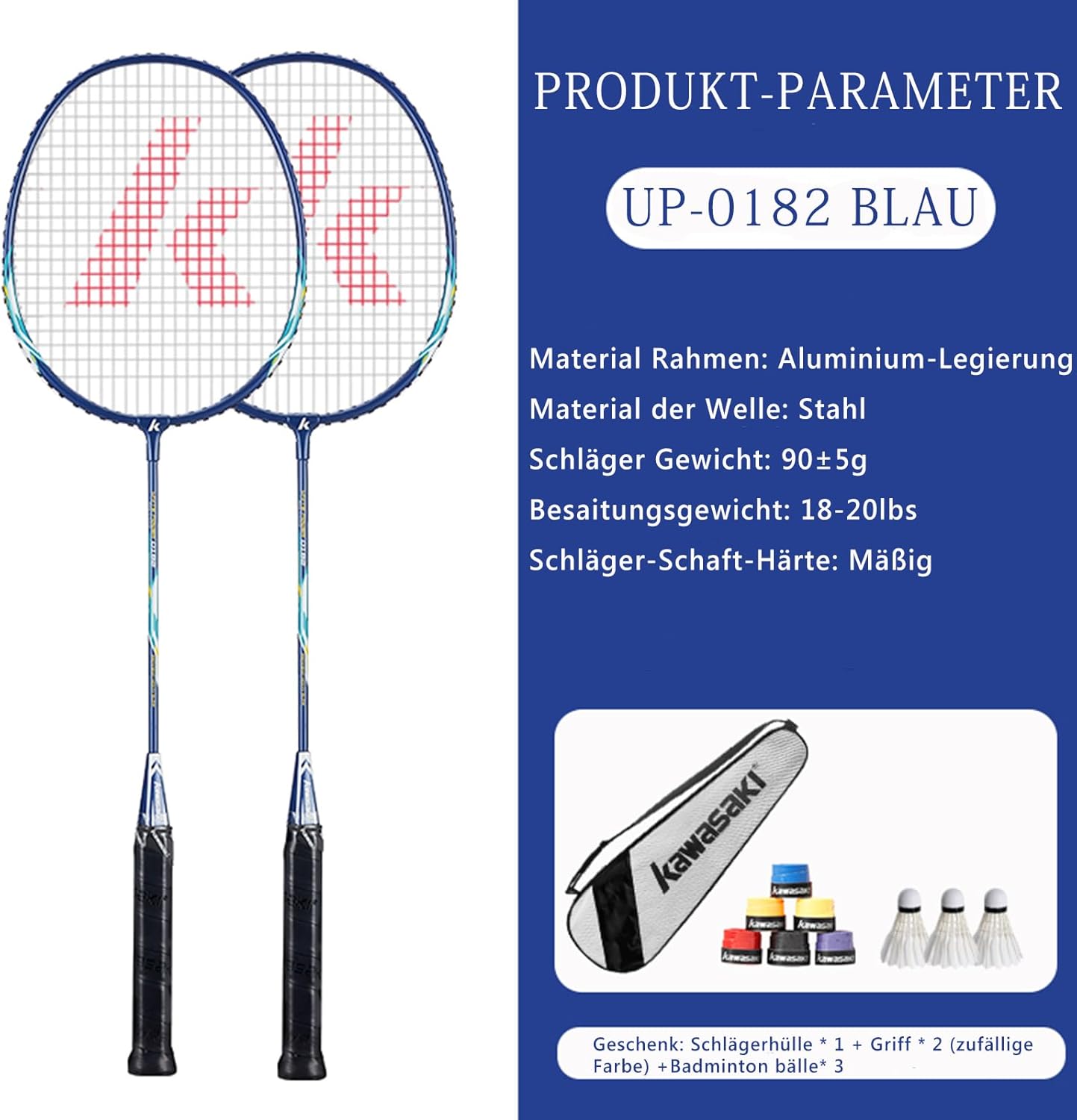 Thumbnail 3 de Profi Badminton Schläger-Set: 2 leichte Rackets mit 3 Federbällen, 2 Handgrips & Schlägertasche
