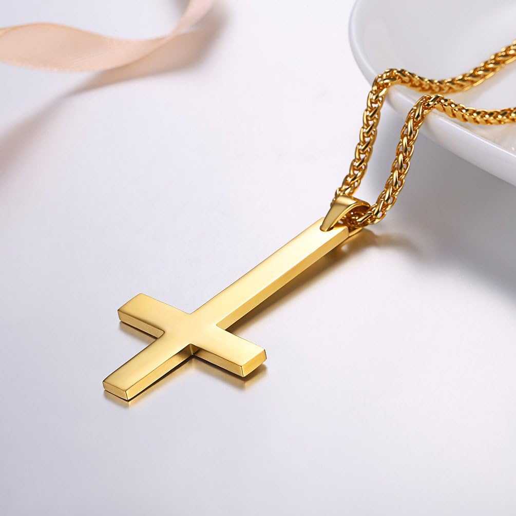 Thumbnail 5 de PROSTEEL Collier homme 55 cm avec pendentif croix inversée en acier inox 316L et plaqué or