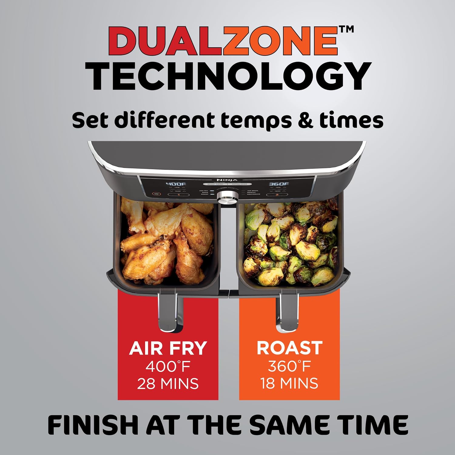 Detalle de Ninja DZ401 Foodi 10 Quart DualZone XL 6-in-1 2-Basket Air Fryer (Grey)