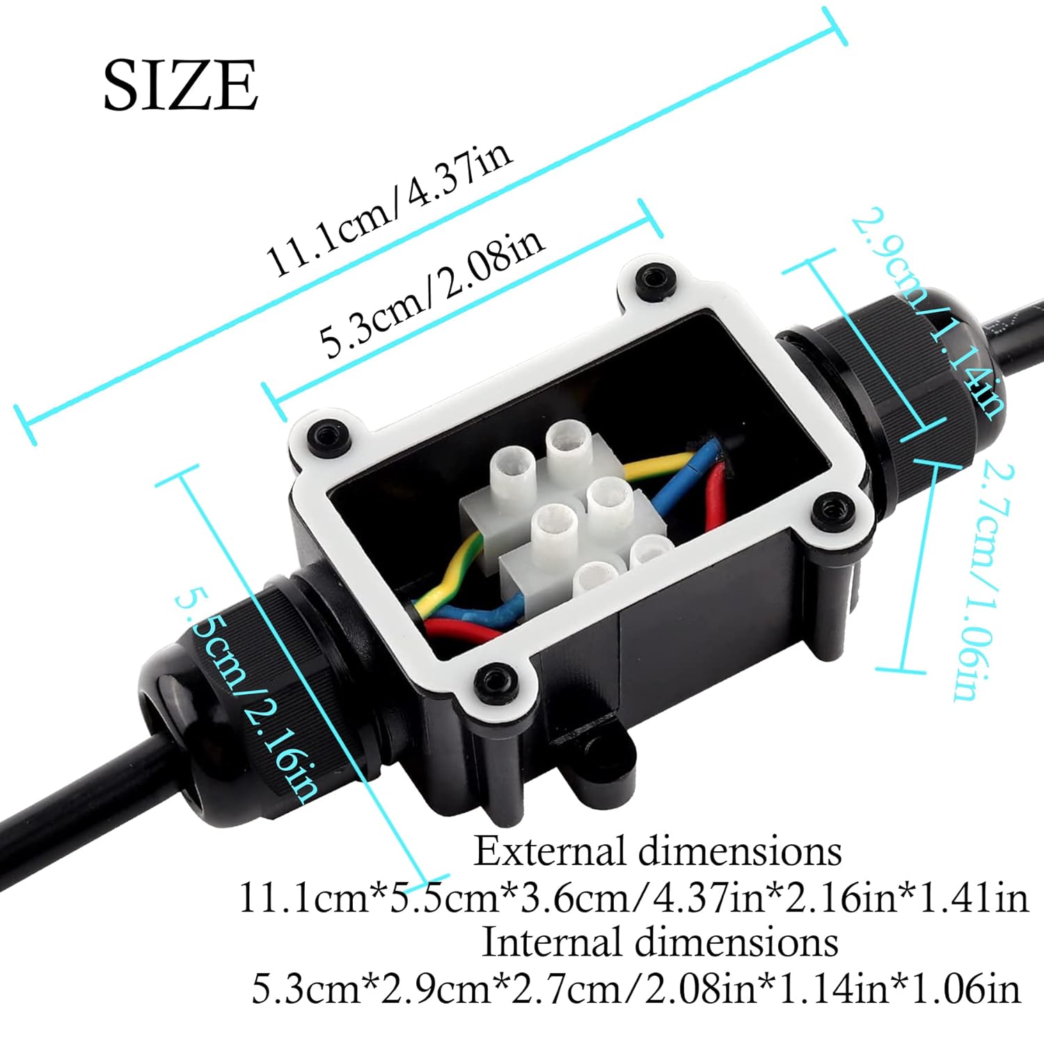 Detalle de Elezenioc IP68 2-Way Outdoor Waterproof Junction Box for 5–15mm Cables (FSH711)