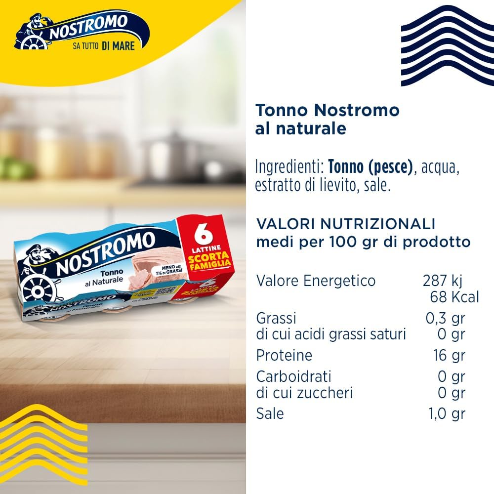 Detalle de Nostromo Tonno al Naturale in 6 lattine da 70 g – meno dell'1% grassi, senza conservanti